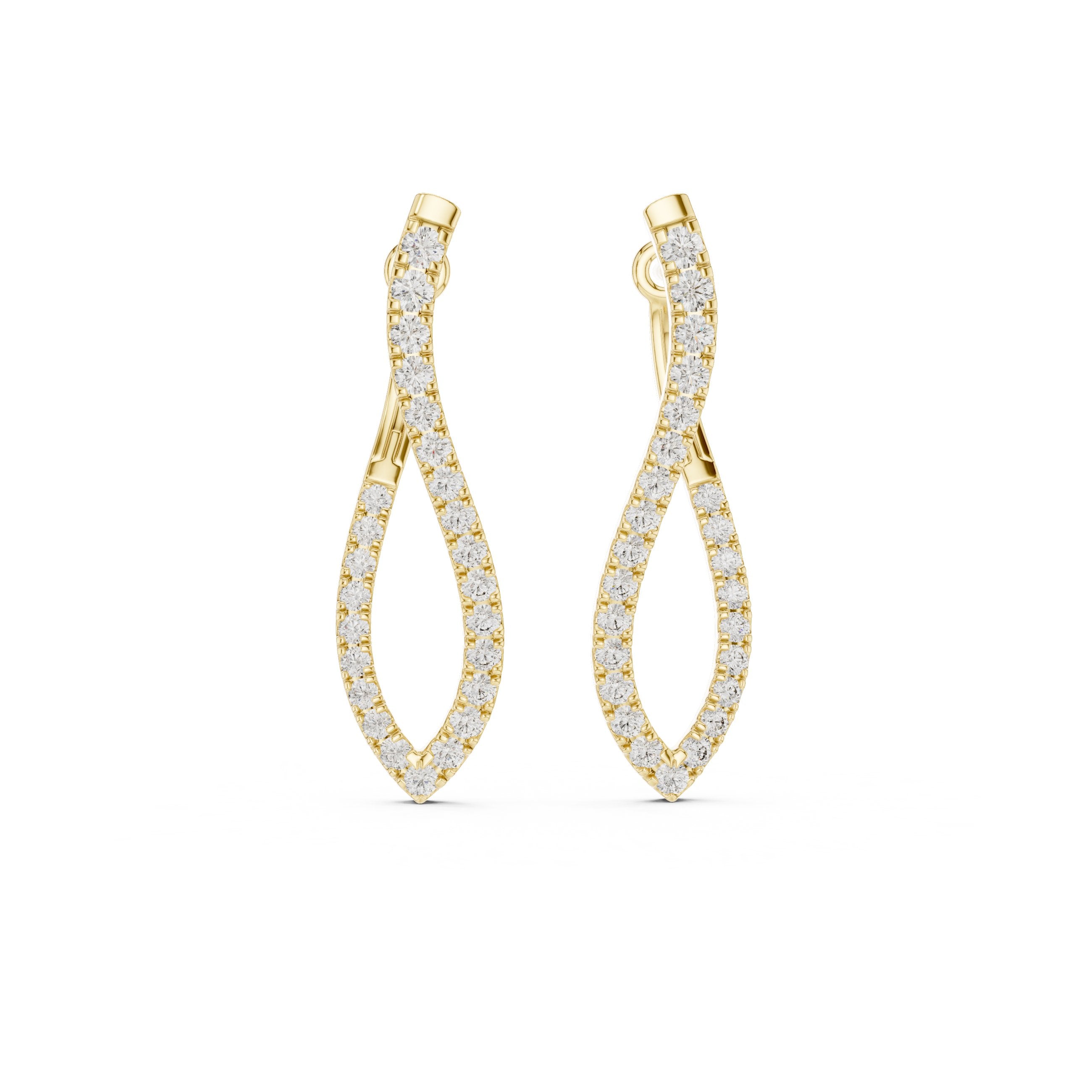 Twisted Pave Diamond Drop Earrings in Yellow Gold - VYKA Diamonds