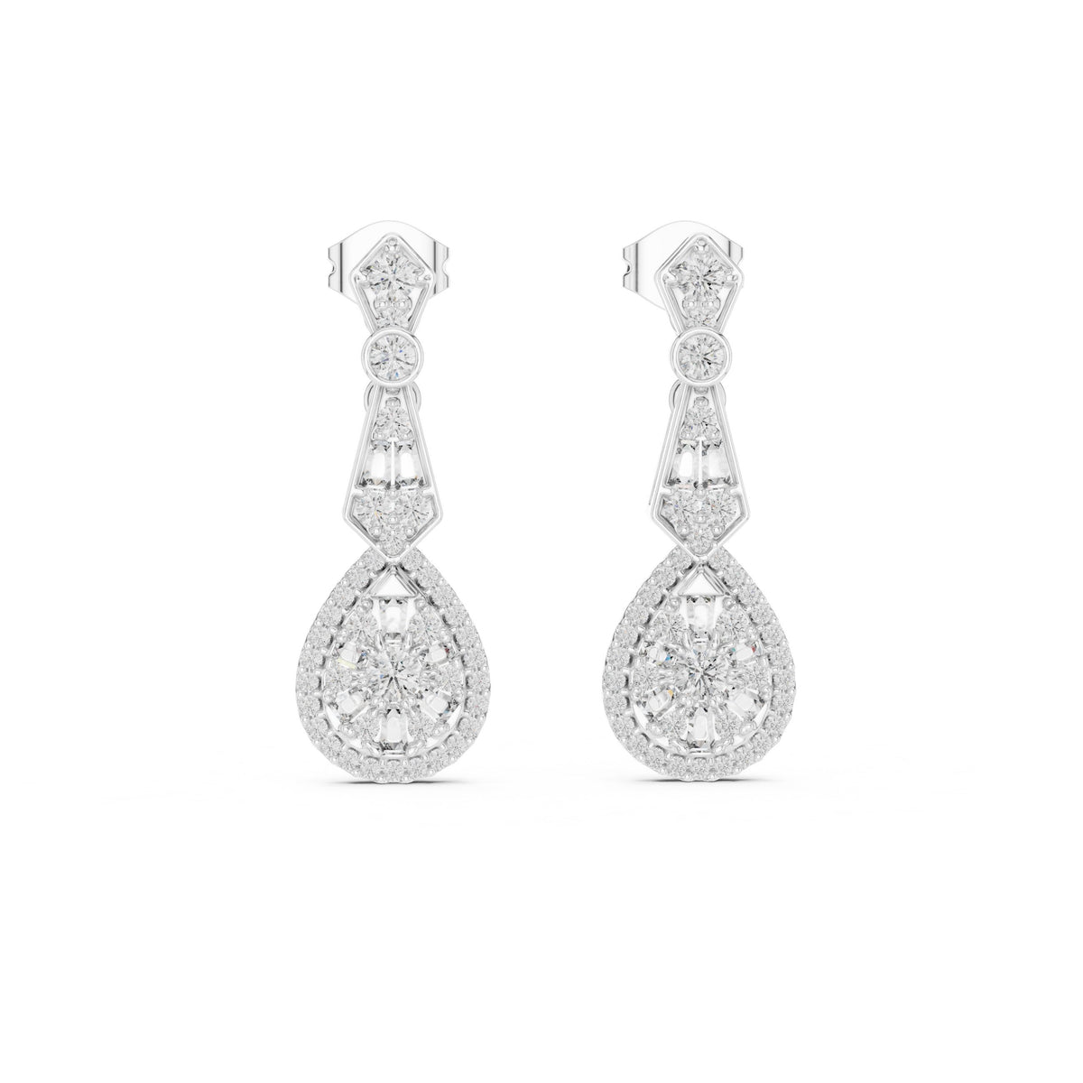 Art Deco Pear Halo Drop Earrings