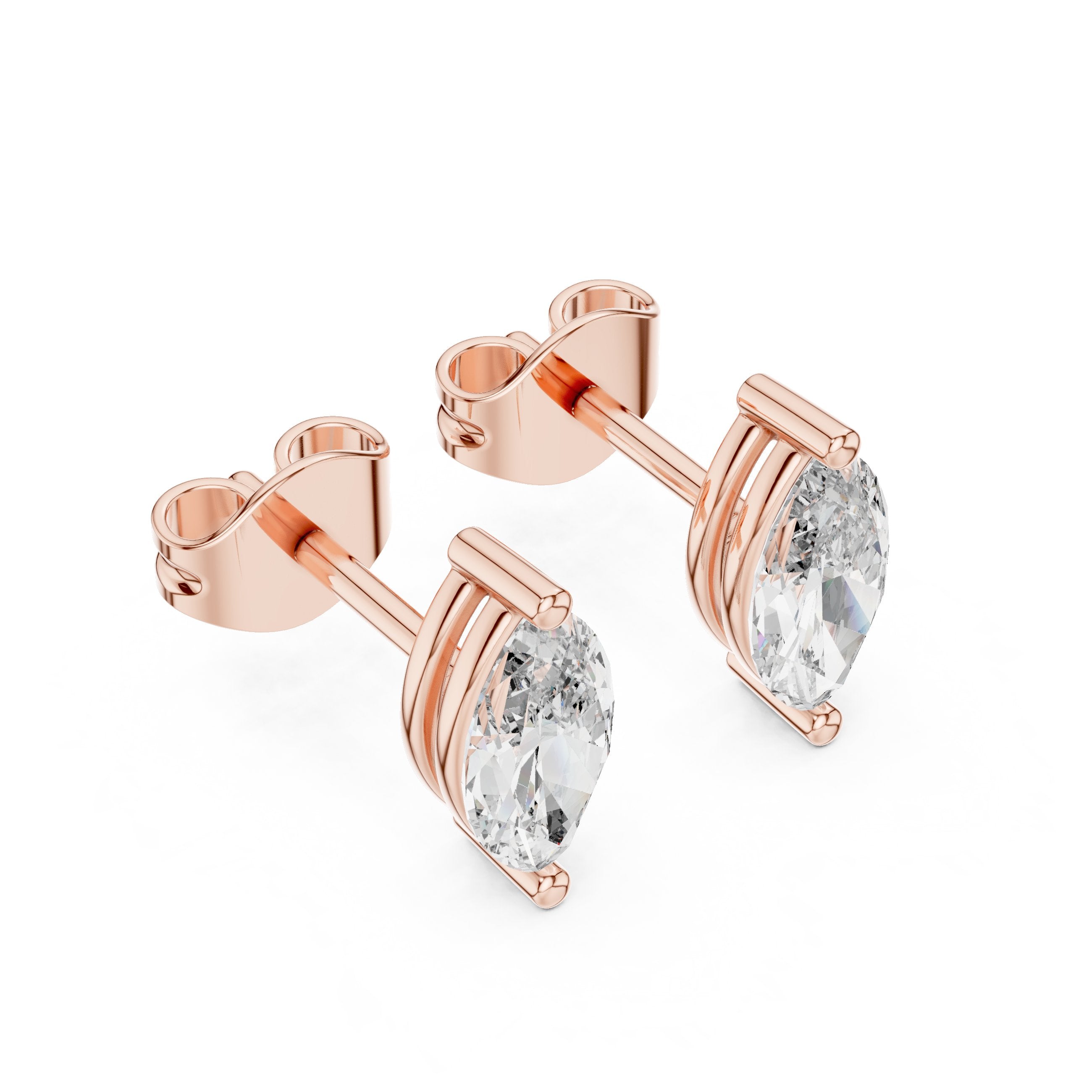 Marquise Solitaire Prong Stud Earrings in Rose Gold - VYKA Diamonds