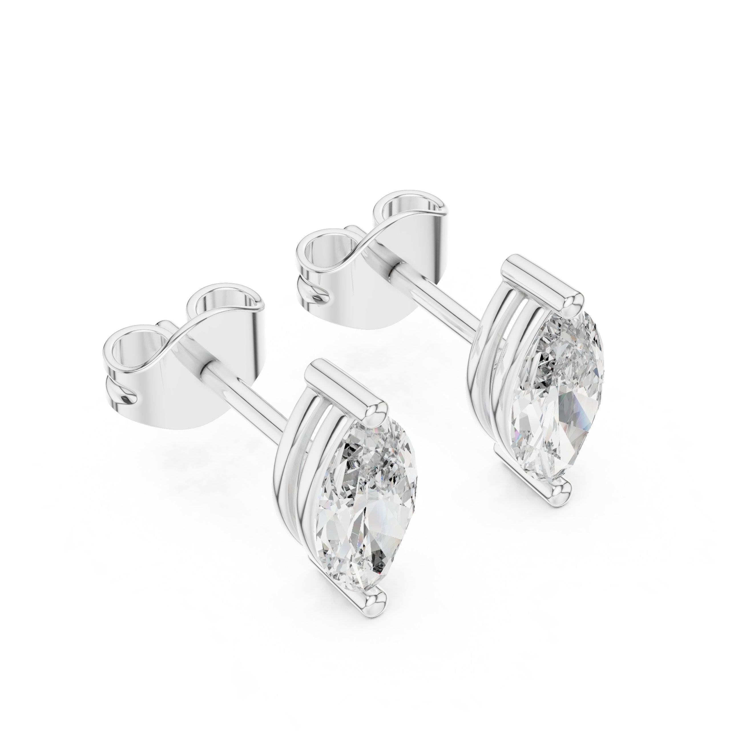 Marquise Solitaire Prong Stud Earrings in White Gold - VYKA Diamonds