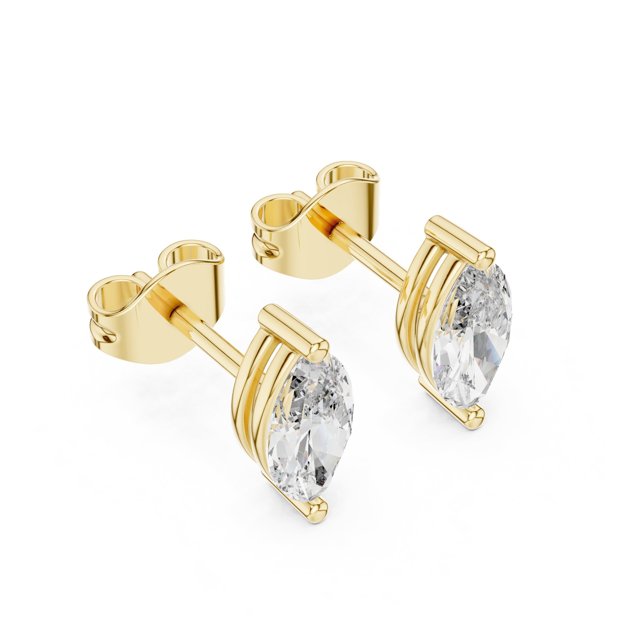 Marquise Solitaire Prong Stud Earrings in Yellow Gold - VYKA Diamonds