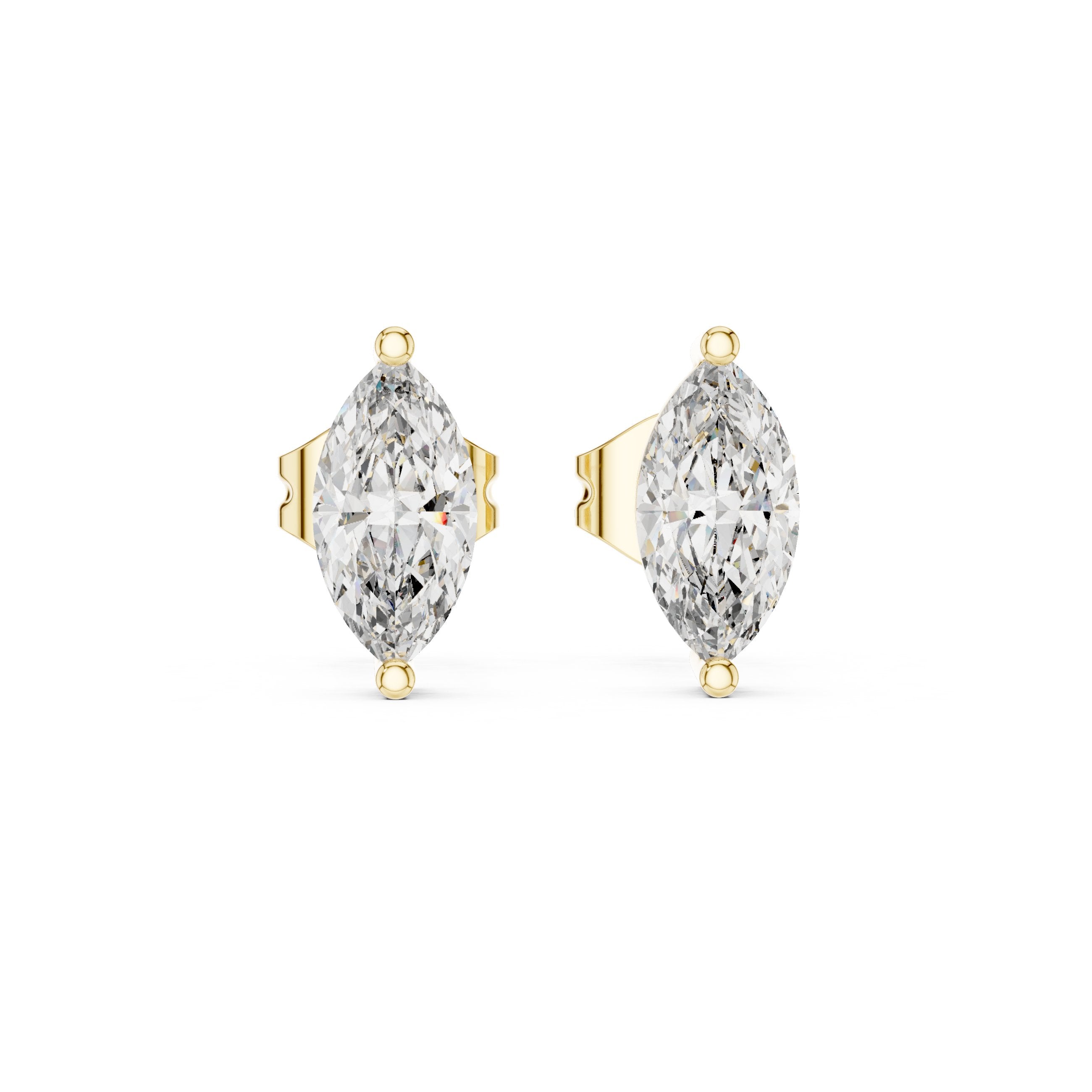 Marquise Solitaire Prong Stud Earrings in Yellow Gold - VYKA Diamonds