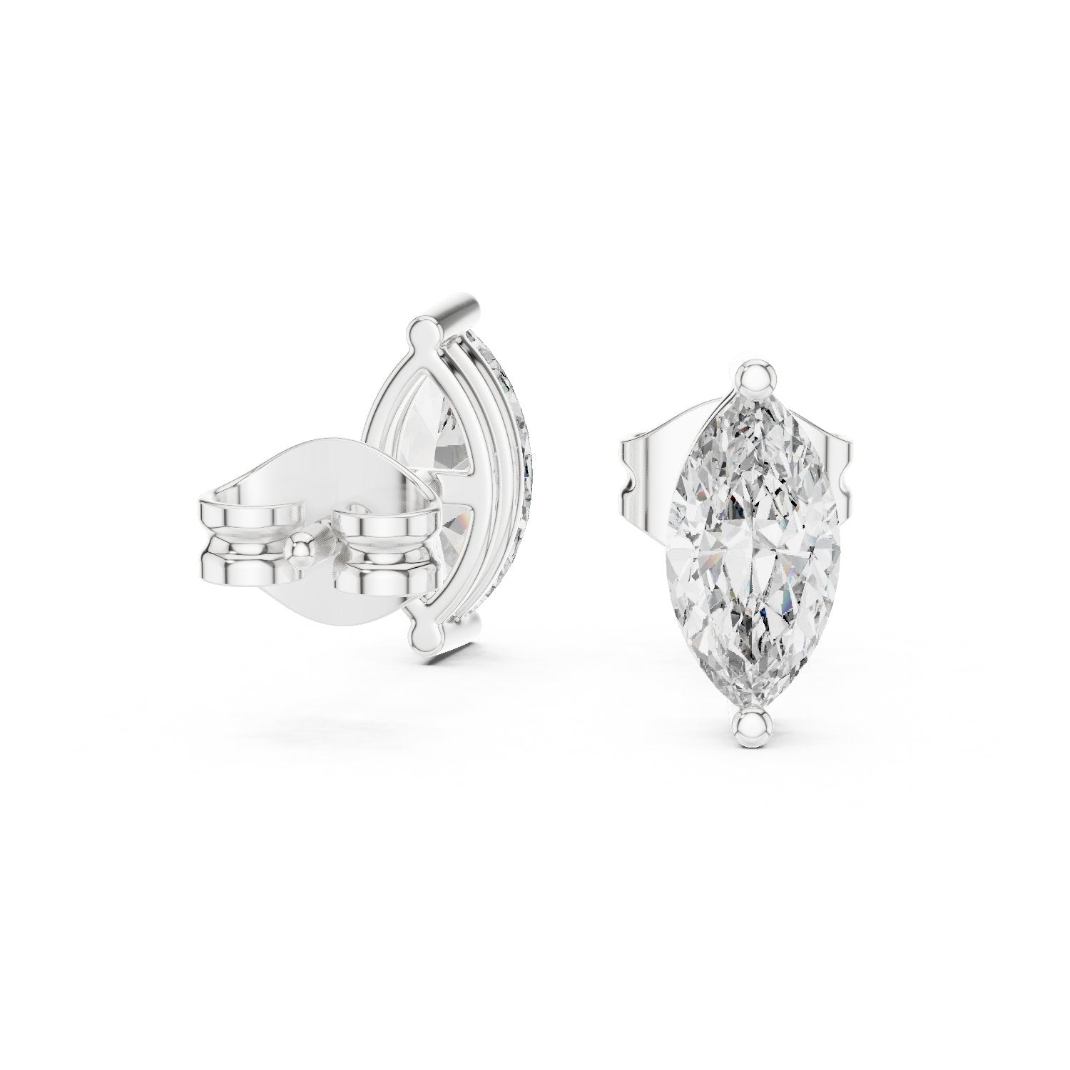 Marquise Solitaire Prong Stud Earrings in White Gold - VYKA Diamonds