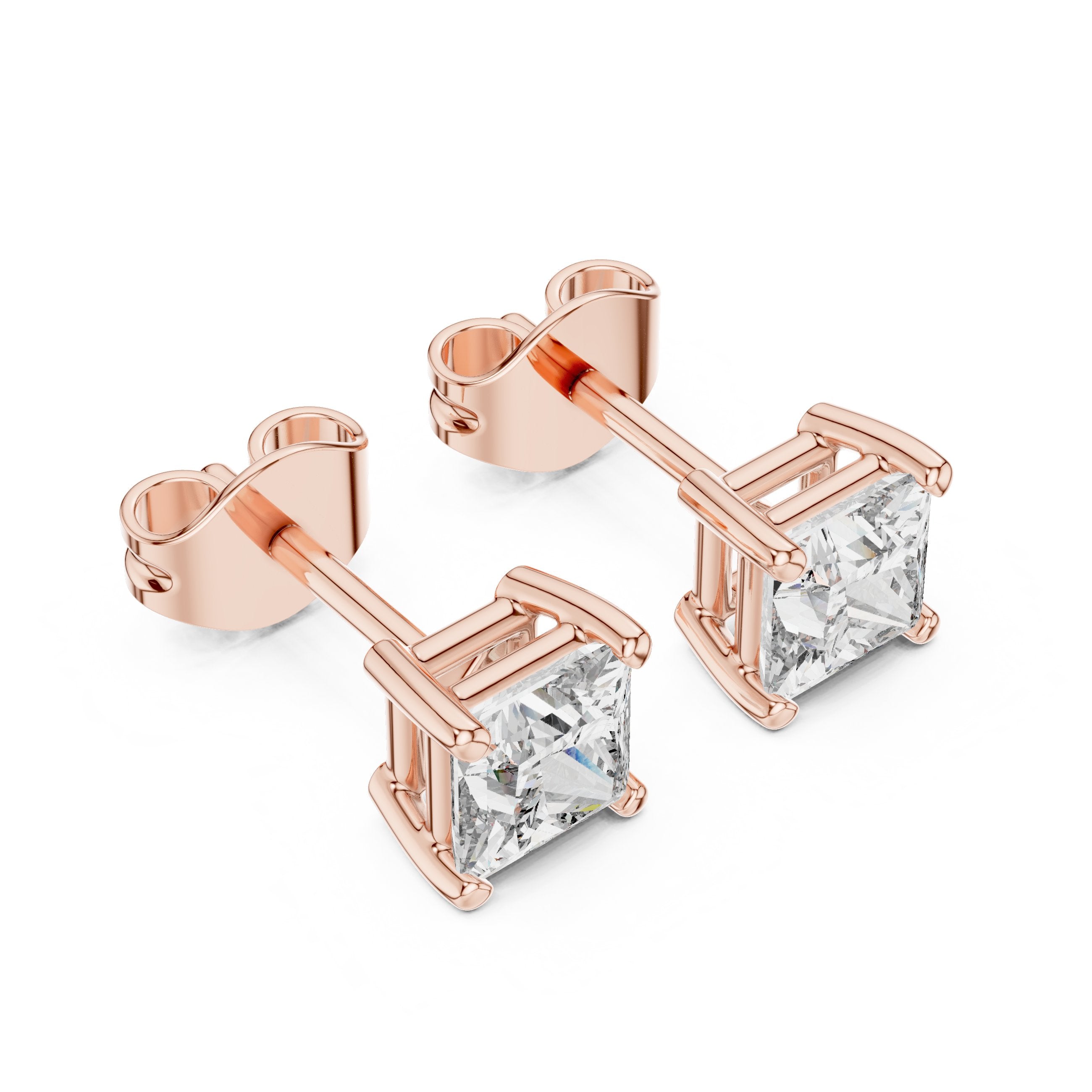 حلقان ألماس الأميرة بأربعة مخالب in Rose Gold - VYKA Diamonds