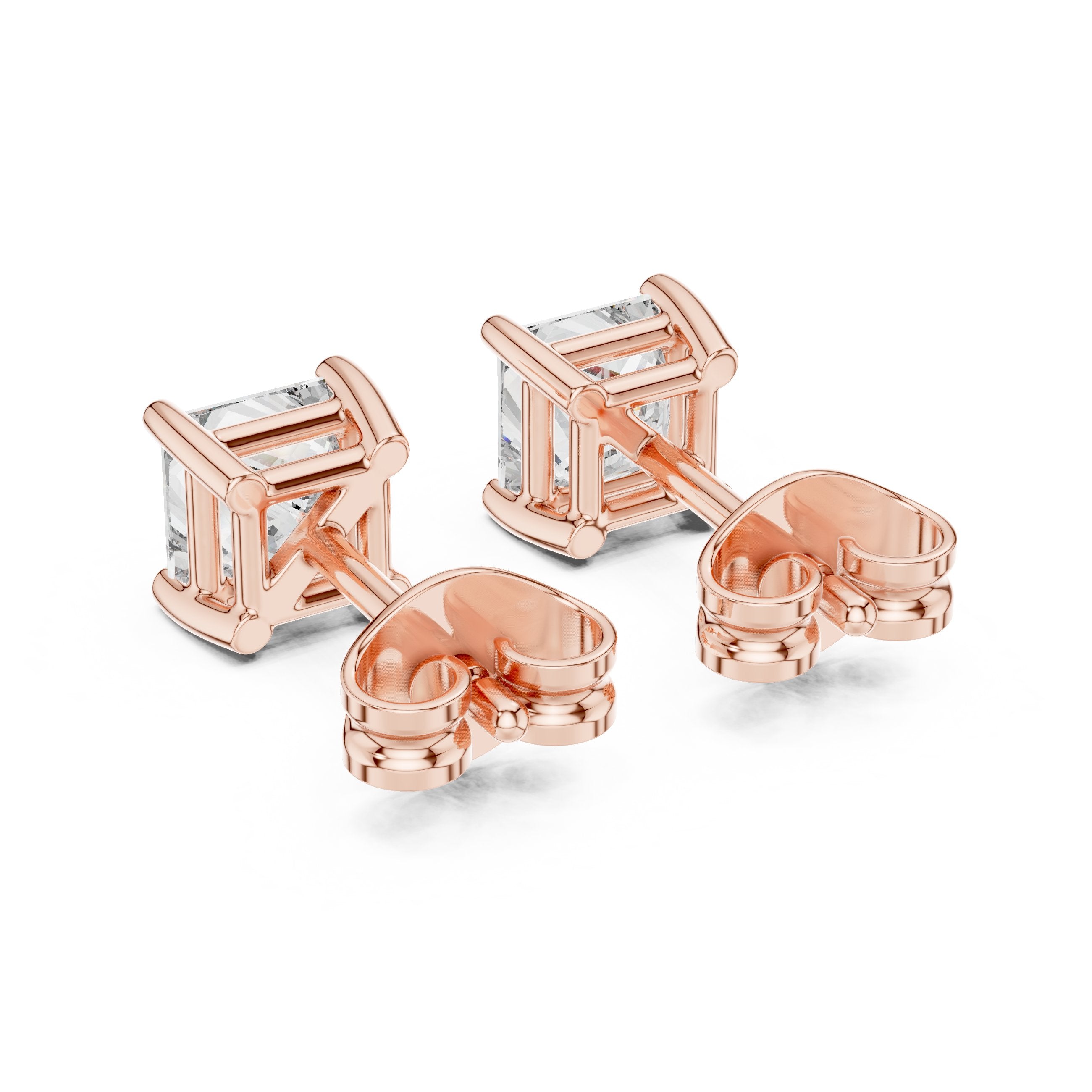 حلقان ألماس الأميرة بأربعة مخالب in Rose Gold - VYKA Diamonds