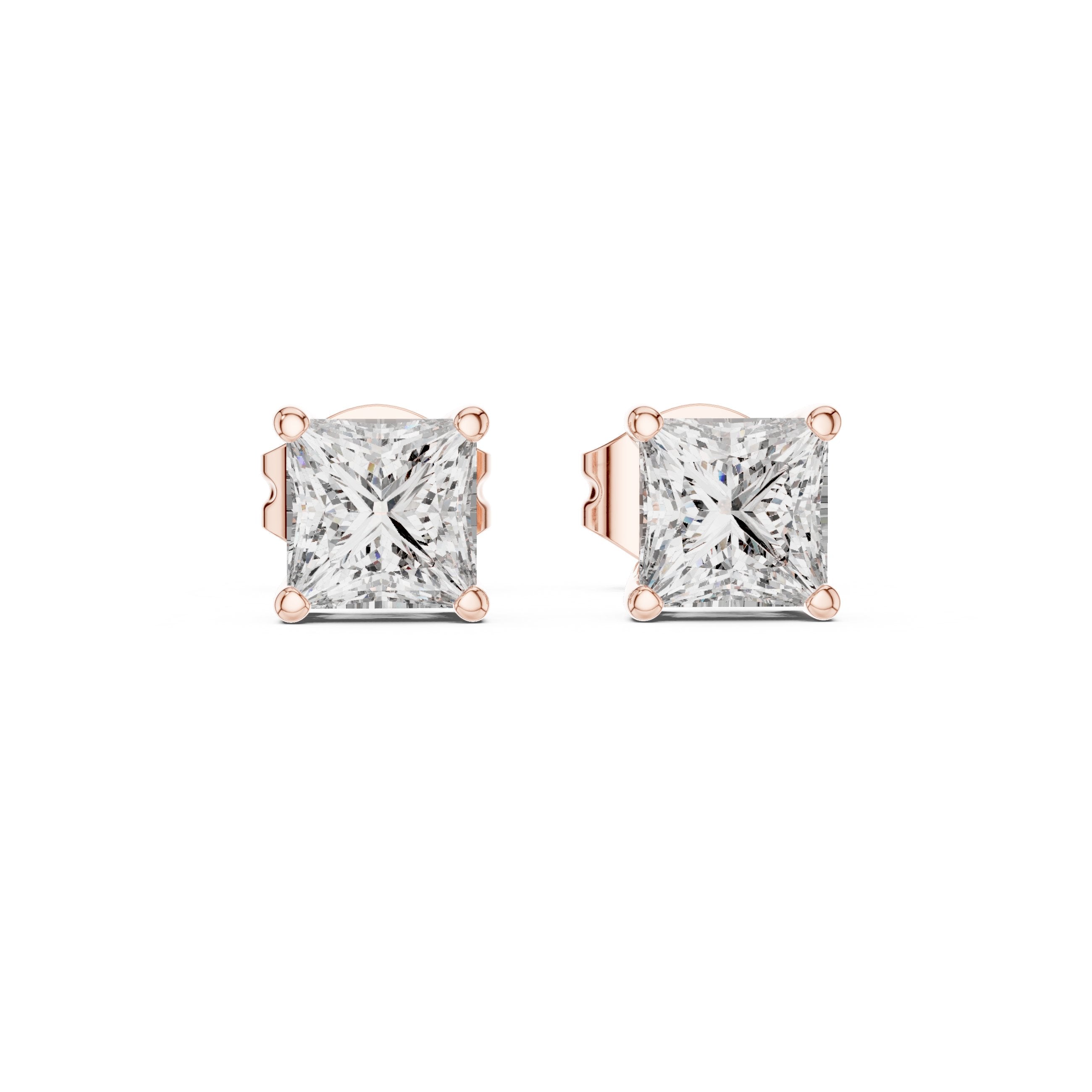 حلقان ألماس الأميرة بأربعة مخالب in Rose Gold - VYKA Diamonds