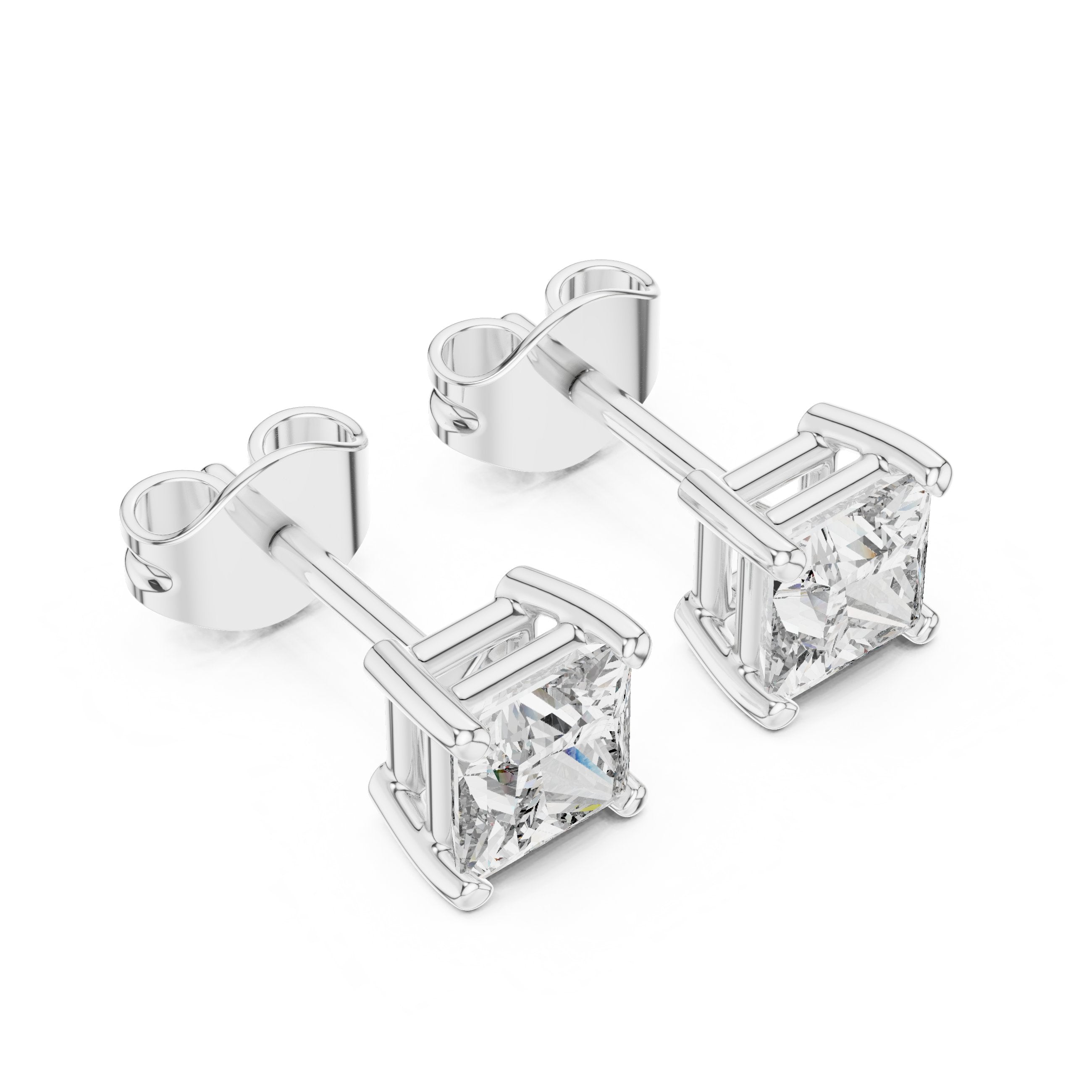 حلقان ألماس الأميرة بأربعة مخالب in White Gold - VYKA Diamonds