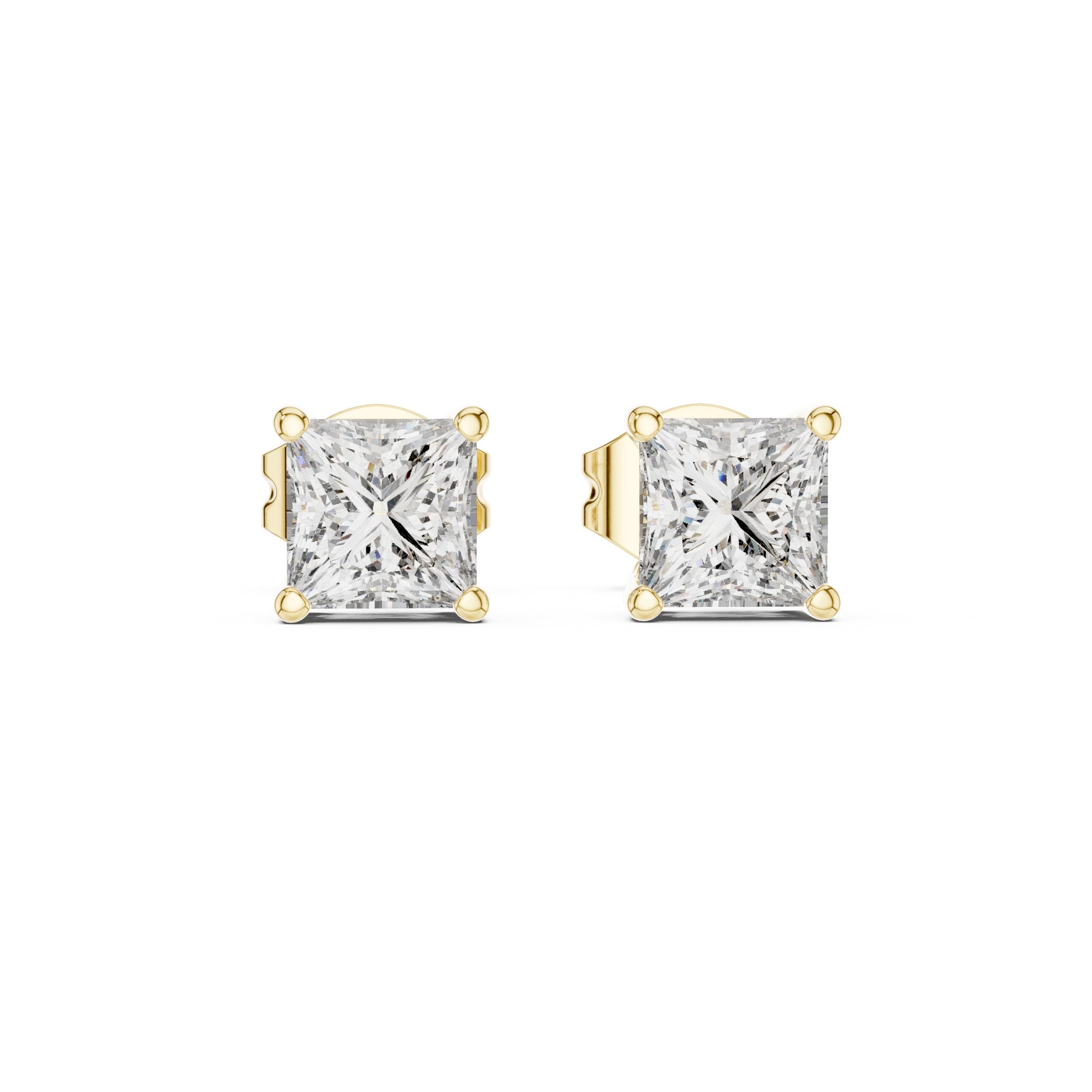 حلقان ألماس الأميرة بأربعة مخالب in Yellow Gold - VYKA Diamonds
