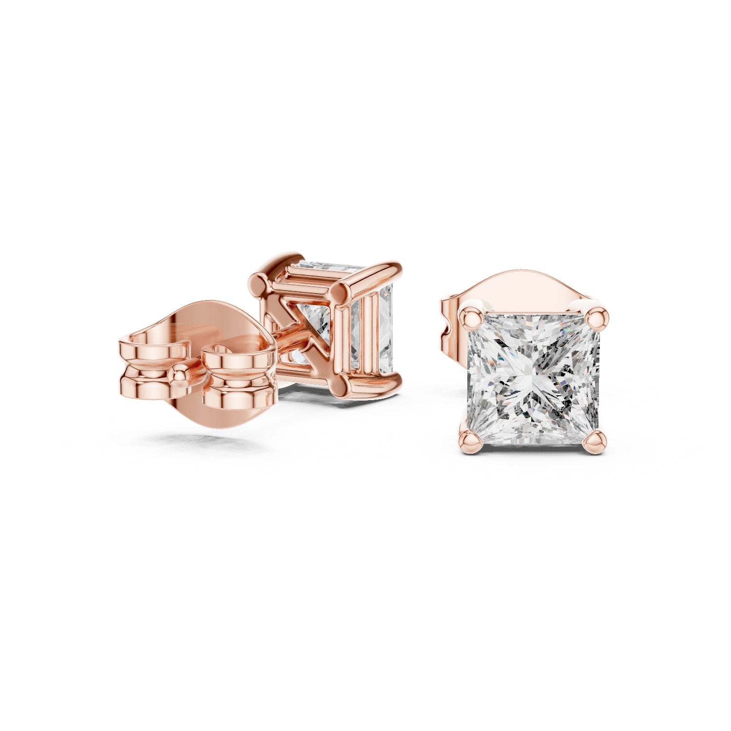 حلقان ألماس الأميرة بأربعة مخالب in Rose Gold - VYKA Diamonds