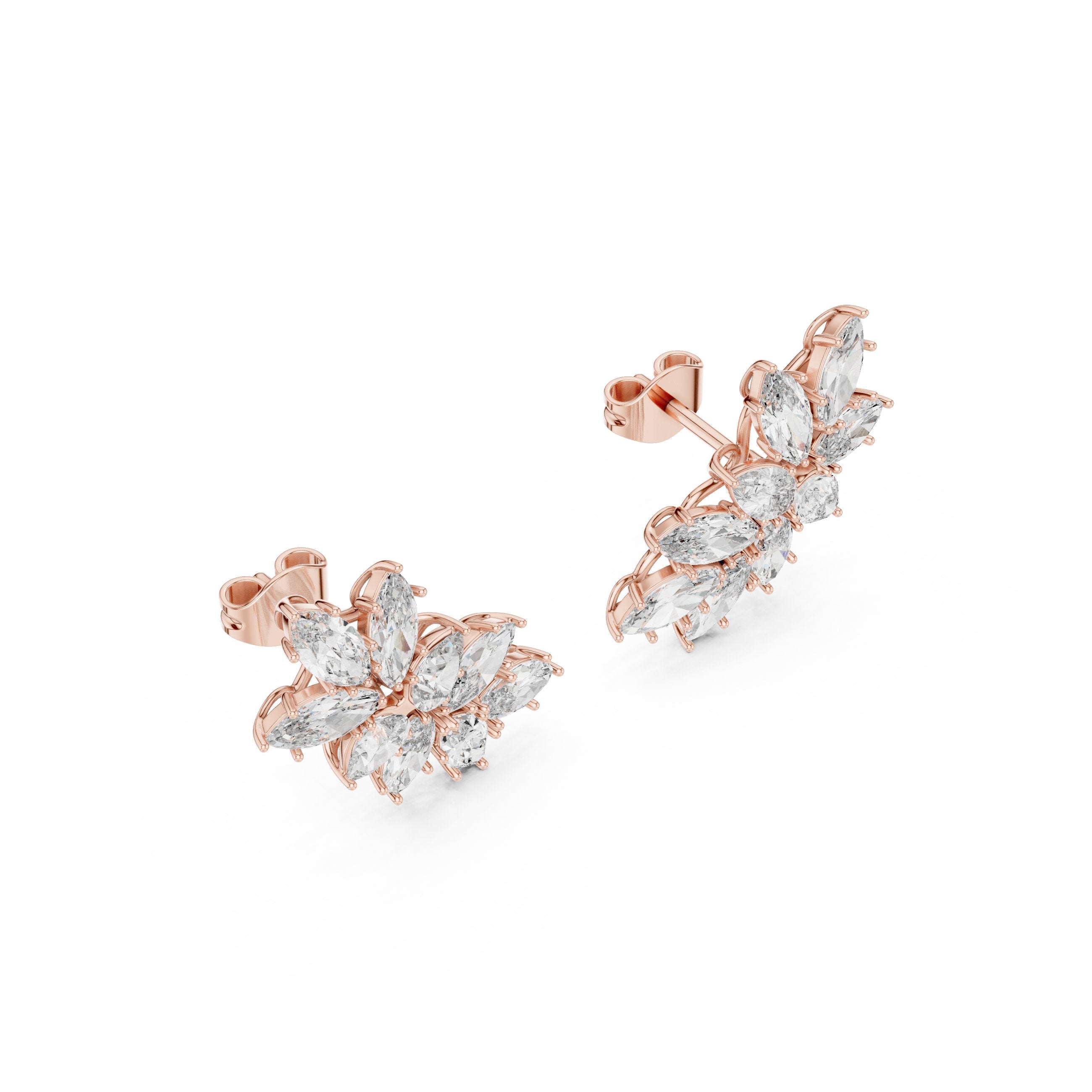 Marquise Cluster Starburst Stud Earrings in Rose Gold - VYKA Diamonds