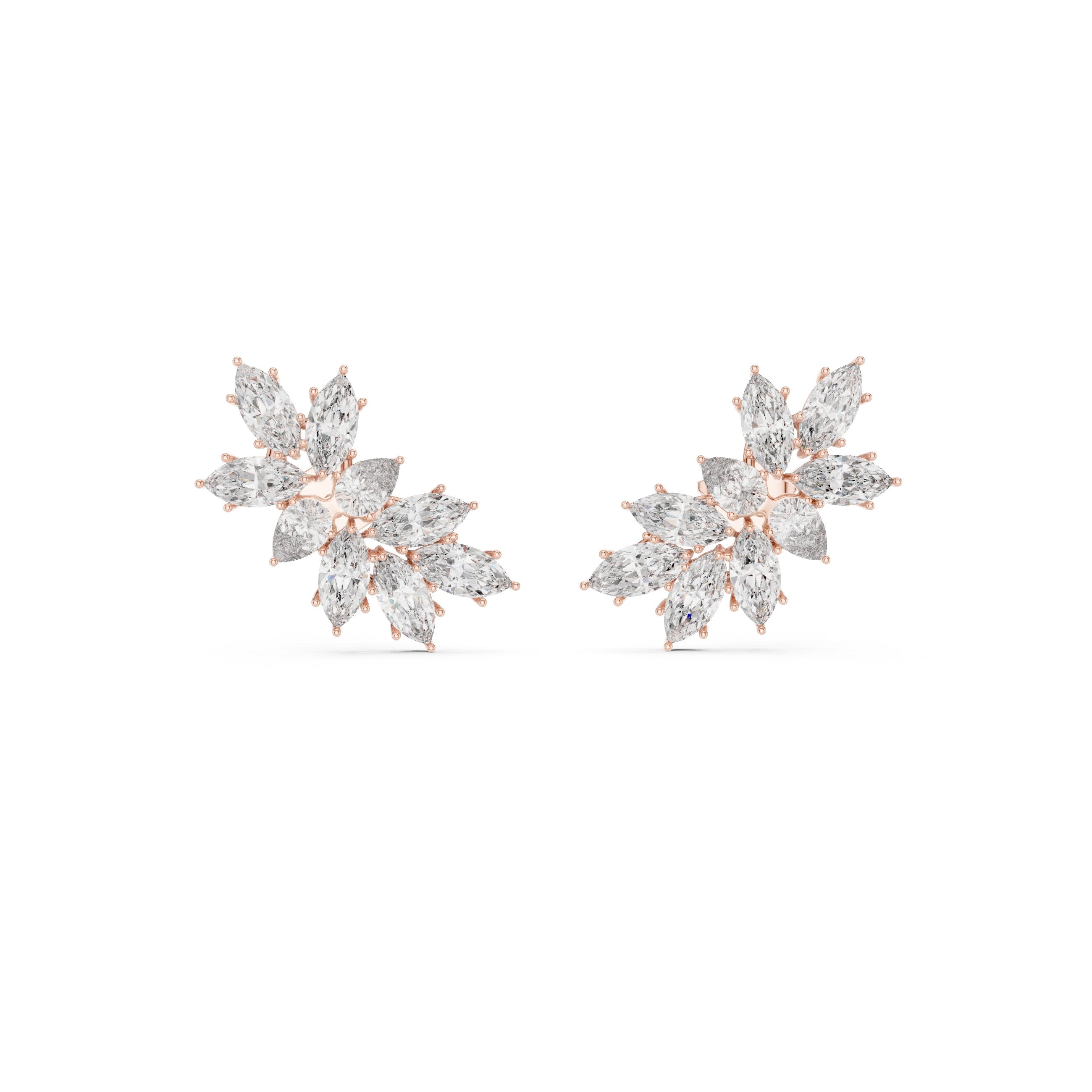 Marquise Cluster Starburst Stud Earrings in Rose Gold - VYKA Diamonds