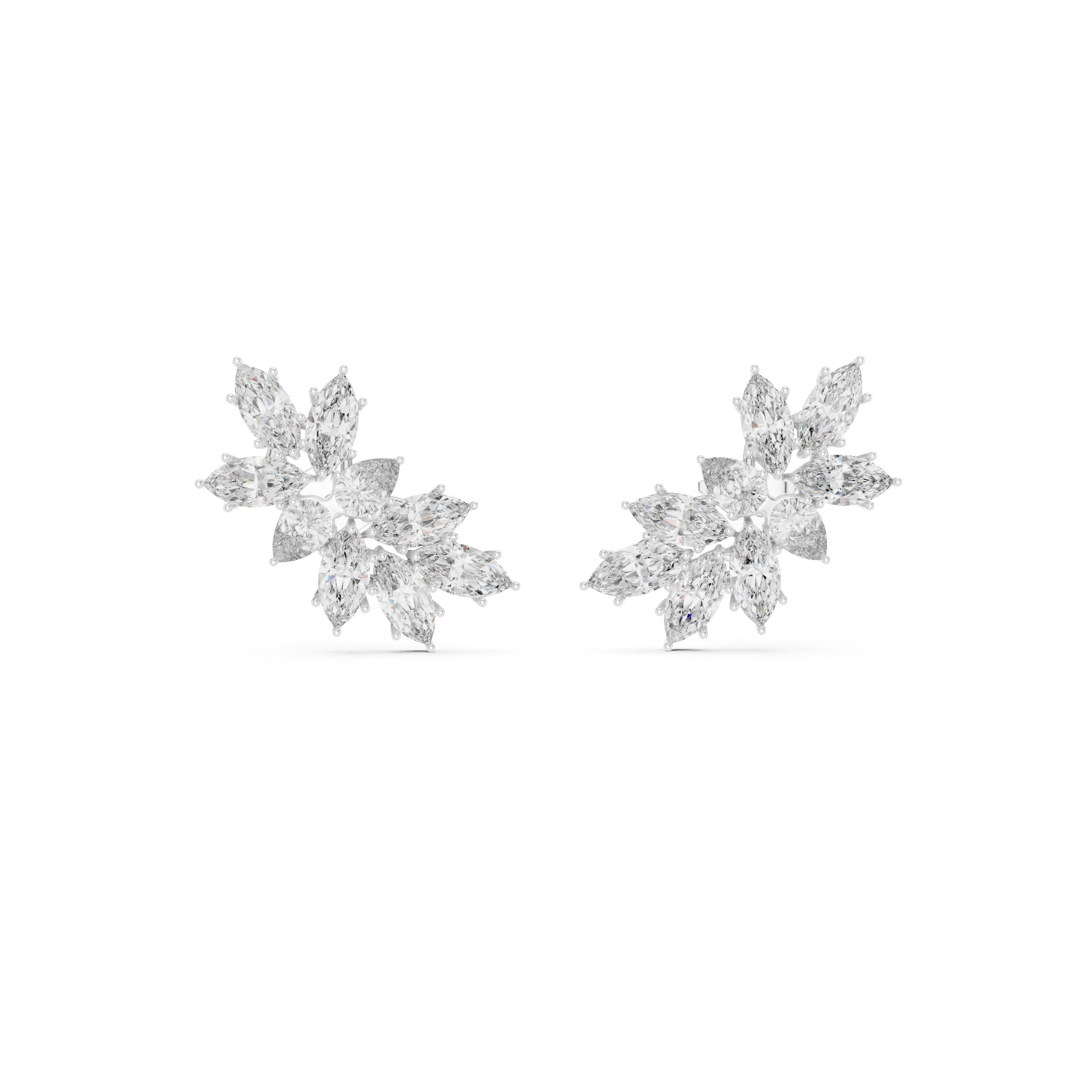 Marquise Cluster Starburst Stud Earrings in White Gold - VYKA Diamonds