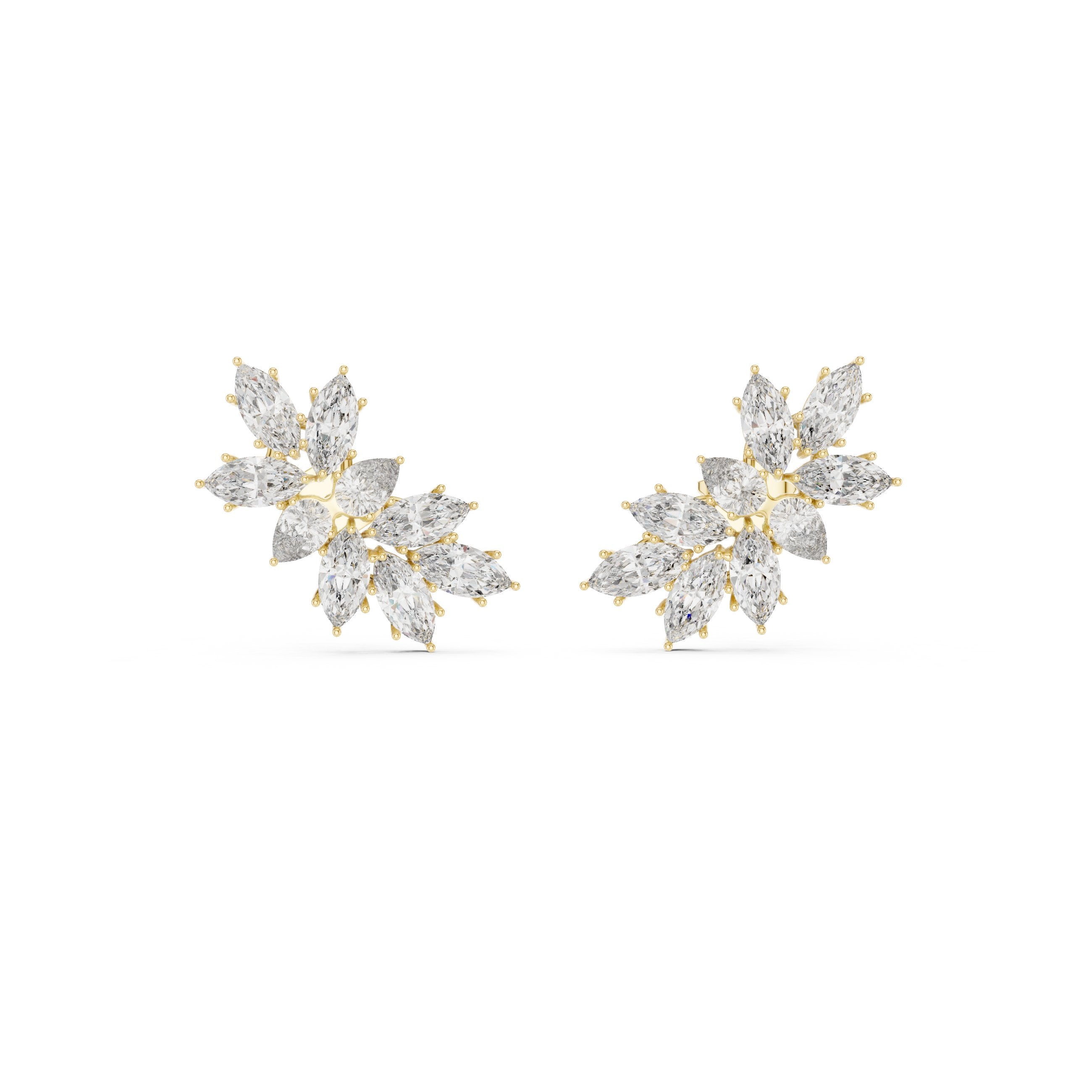 Marquise Cluster Starburst Stud Earrings in Yellow Gold - VYKA Diamonds