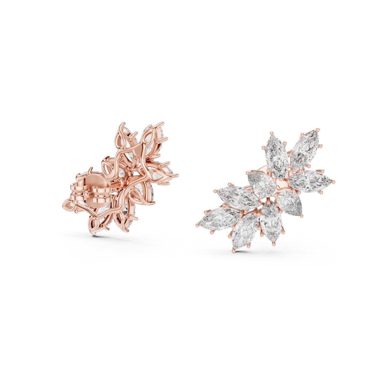 Marquise Cluster Starburst Stud Earrings in Rose Gold - VYKA Diamonds