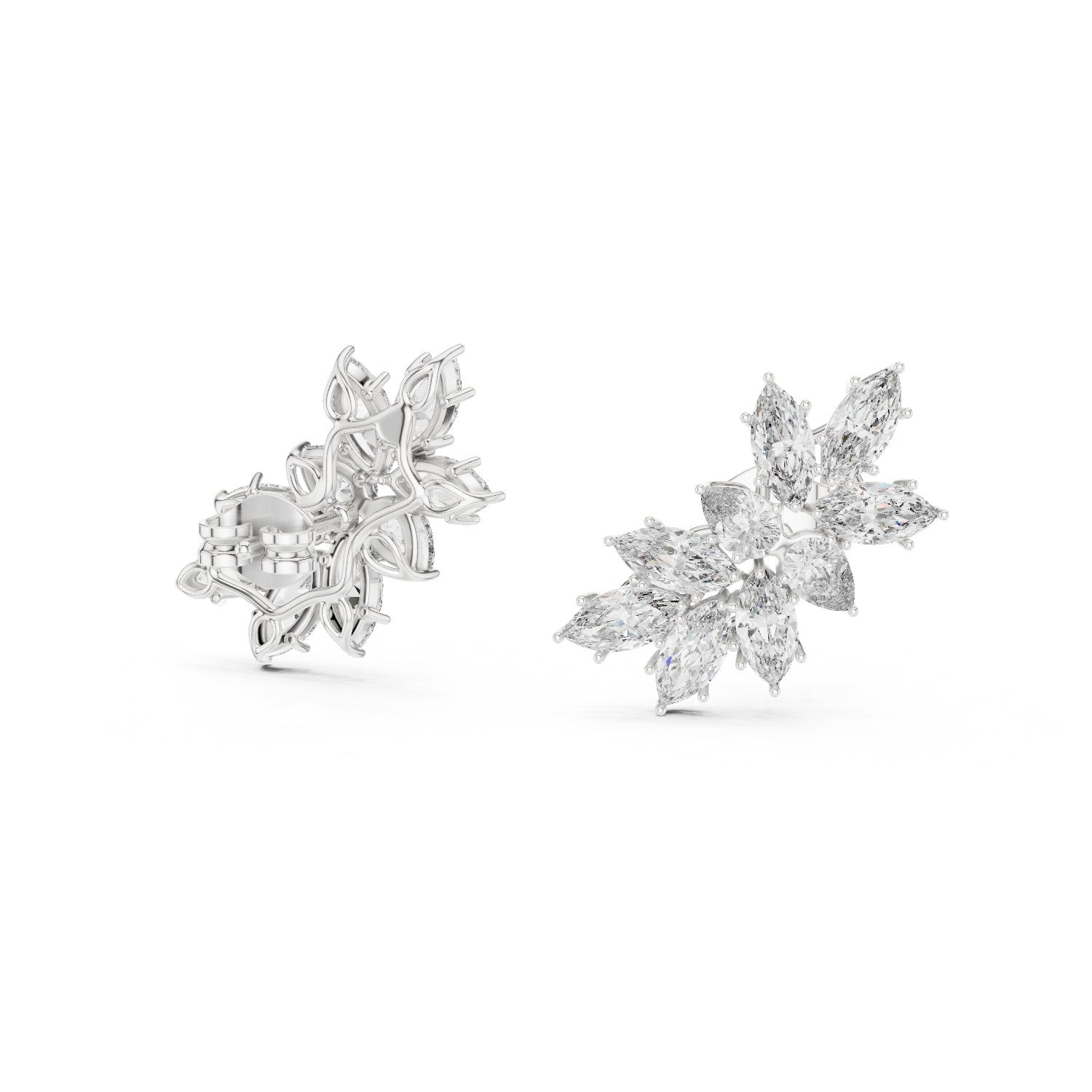 Marquise Cluster Starburst Stud Earrings in White Gold - VYKA Diamonds