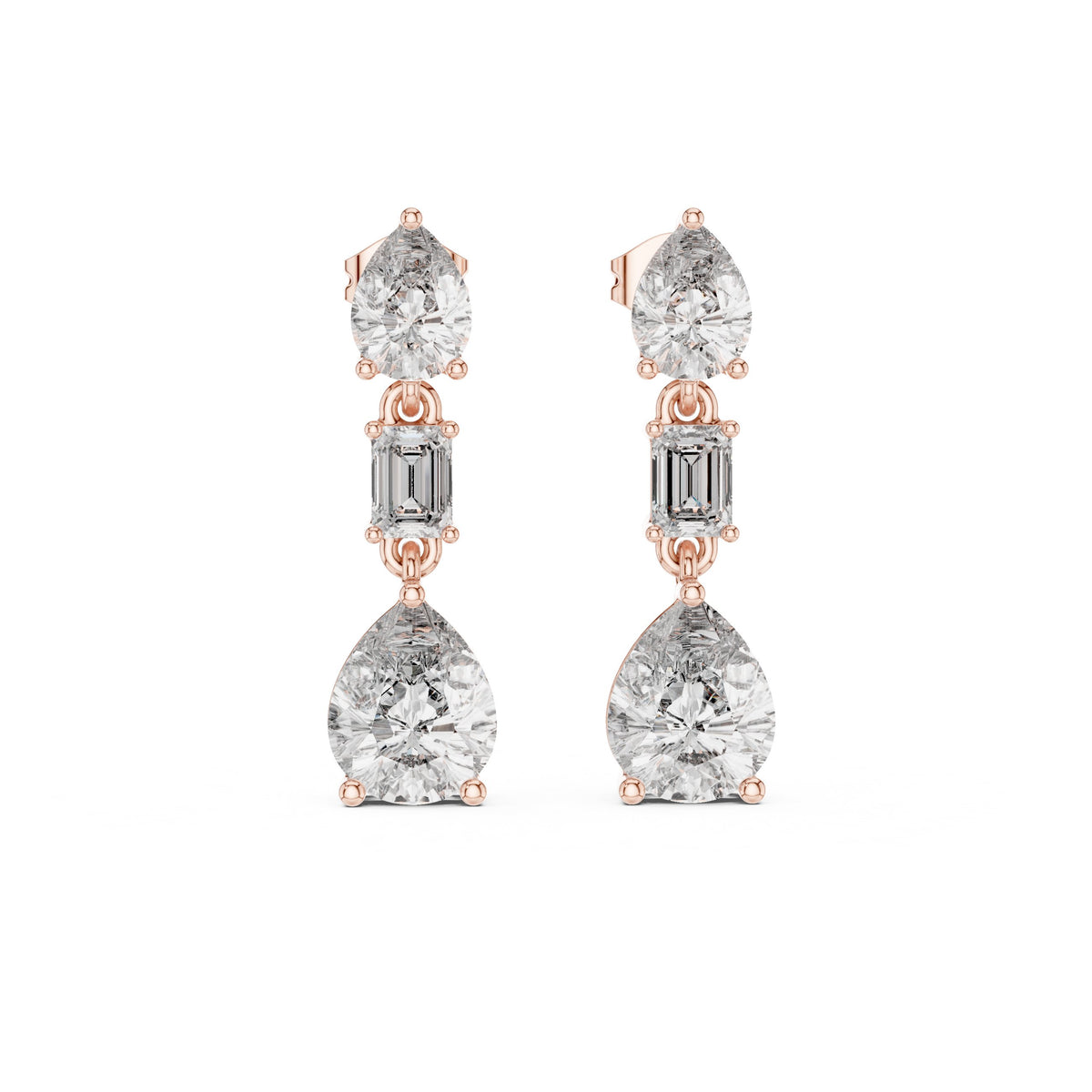 Mixed Cut Triple Drop Earrings
