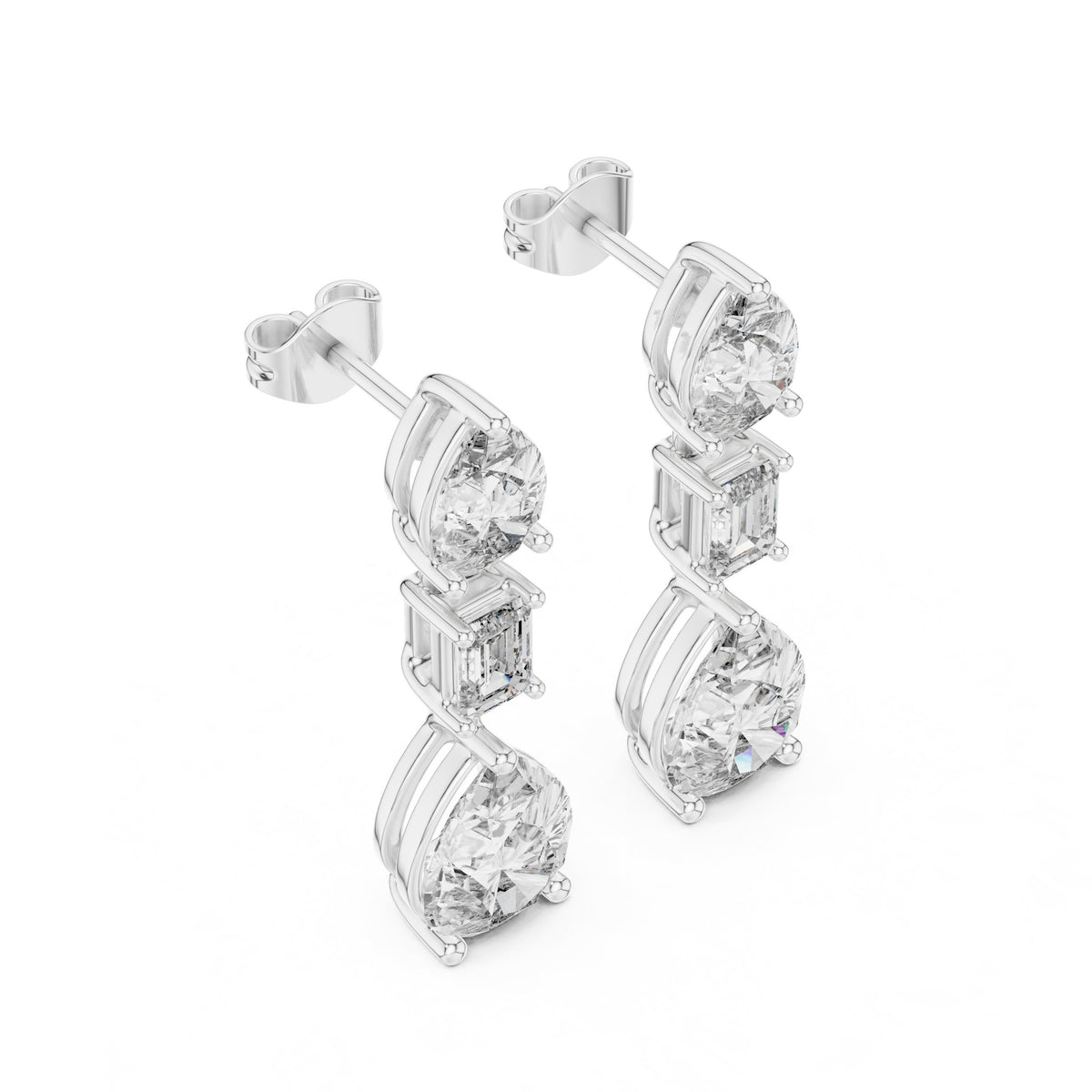 أقراط متدلّية ثلاثية بألماس متنوع القطع in White Gold - VYKA Diamonds