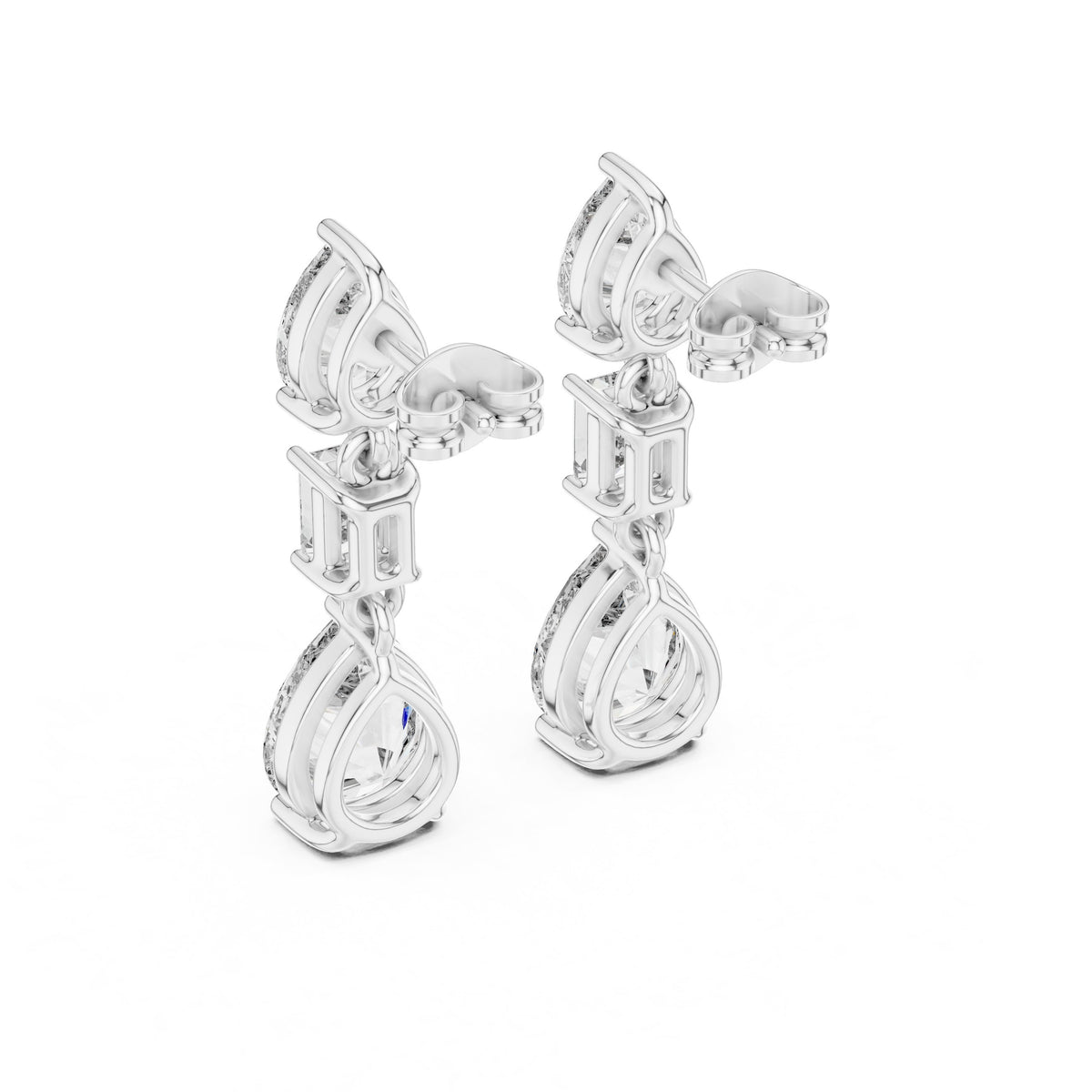أقراط متدلّية ثلاثية بألماس متنوع القطع in White Gold - VYKA Diamonds