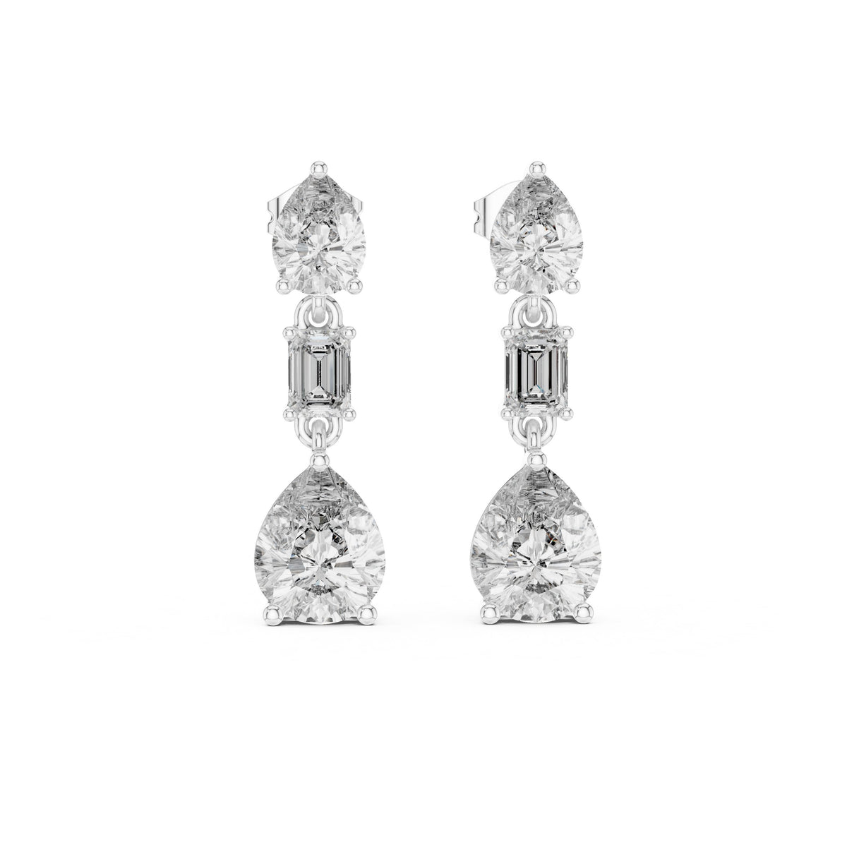 أقراط متدلّية ثلاثية بألماس متنوع القطع in White Gold - VYKA Diamonds