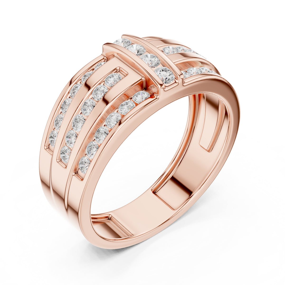 Three Row Channel Set Men's Diamond Band in Rose Gold - VYKA Diamonds