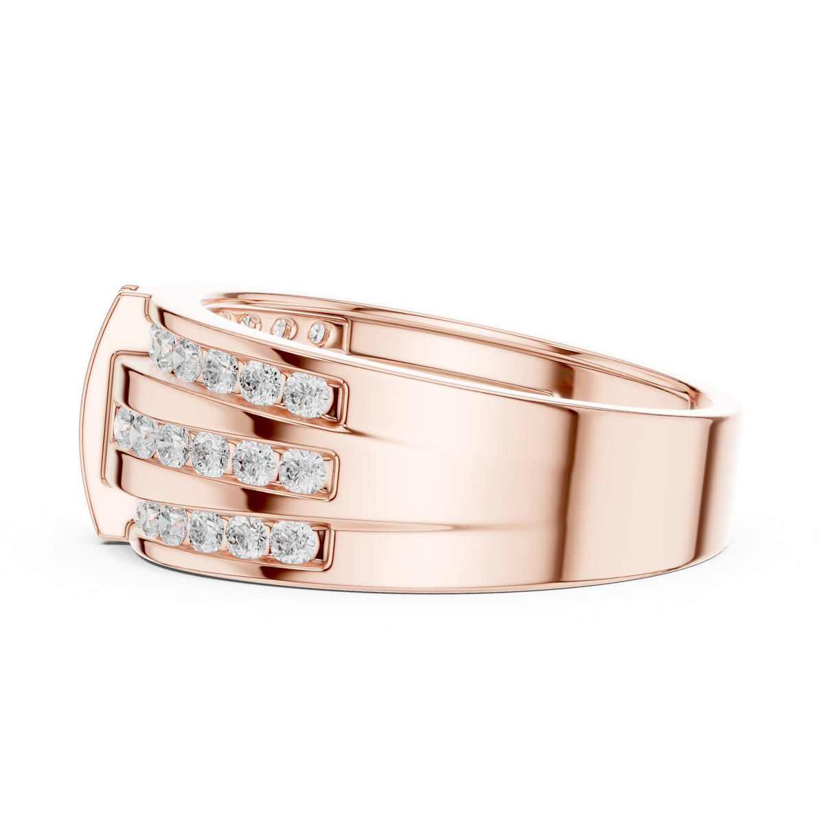 Three Row Channel Set Men's Diamond Band in Rose Gold - VYKA Diamonds