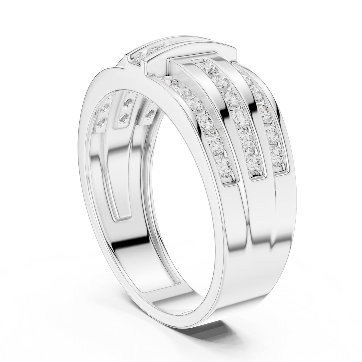 Three Row Channel Set Men's Diamond Band in White Gold - VYKA Diamonds