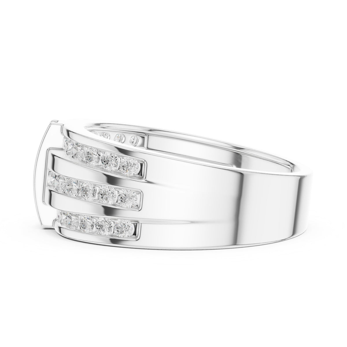 Three Row Channel Set Men's Diamond Band in White Gold - VYKA Diamonds