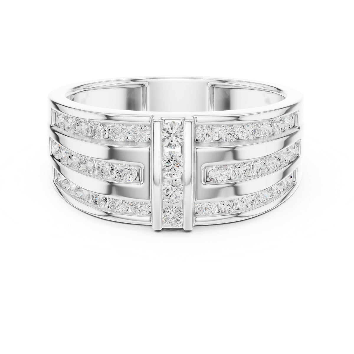 Three Row Channel Set Men's Diamond Band in White Gold - VYKA Diamonds