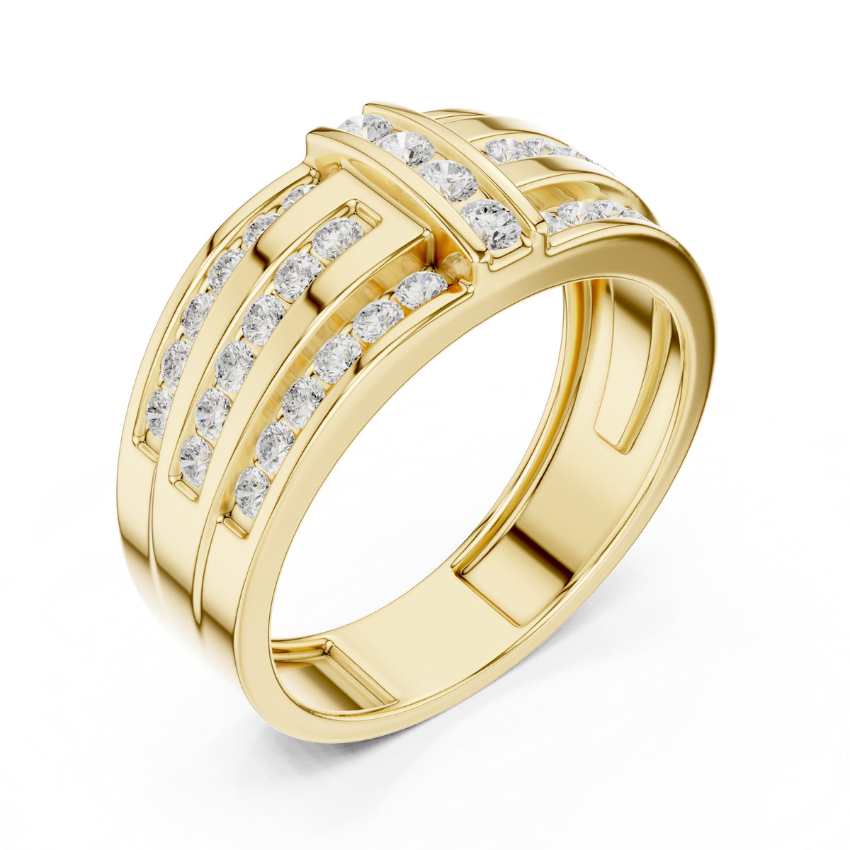 Three Row Channel Set Men's Diamond Band in Yellow Gold - VYKA Diamonds