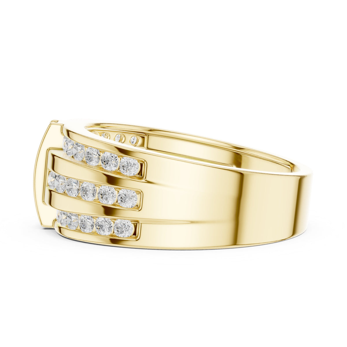 Three Row Channel Set Men's Diamond Band in Yellow Gold - VYKA Diamonds
