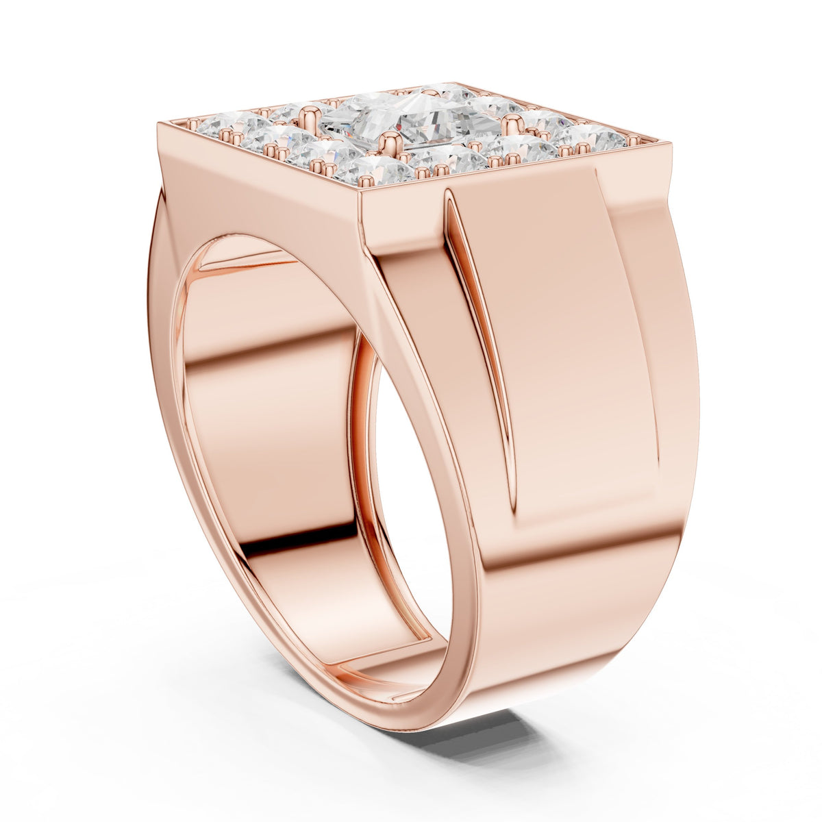 Princess Diamond Square Cluster Men's Ring in Rose Gold - VYKA Diamonds