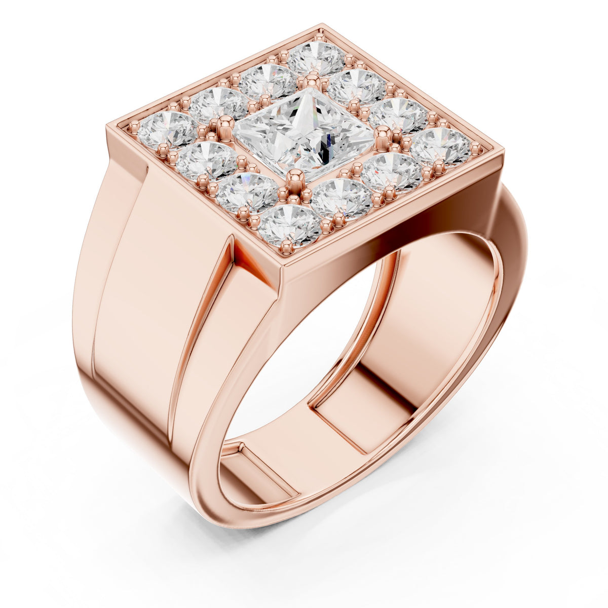 Princess Diamond Square Cluster Men's Ring in Rose Gold - VYKA Diamonds