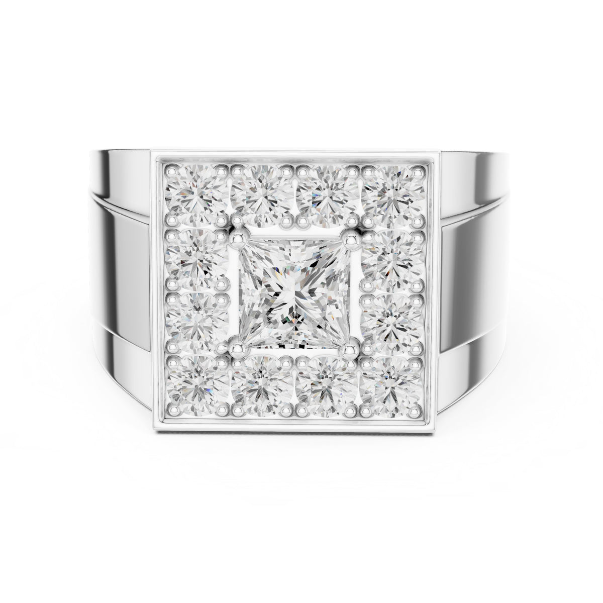Princess Diamond Square Cluster Men's Ring in White Gold - VYKA Diamonds