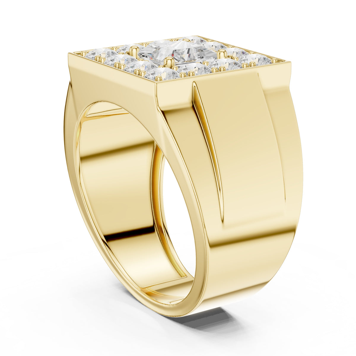 Princess Diamond Square Cluster Men's Ring in Yellow Gold - VYKA Diamonds
