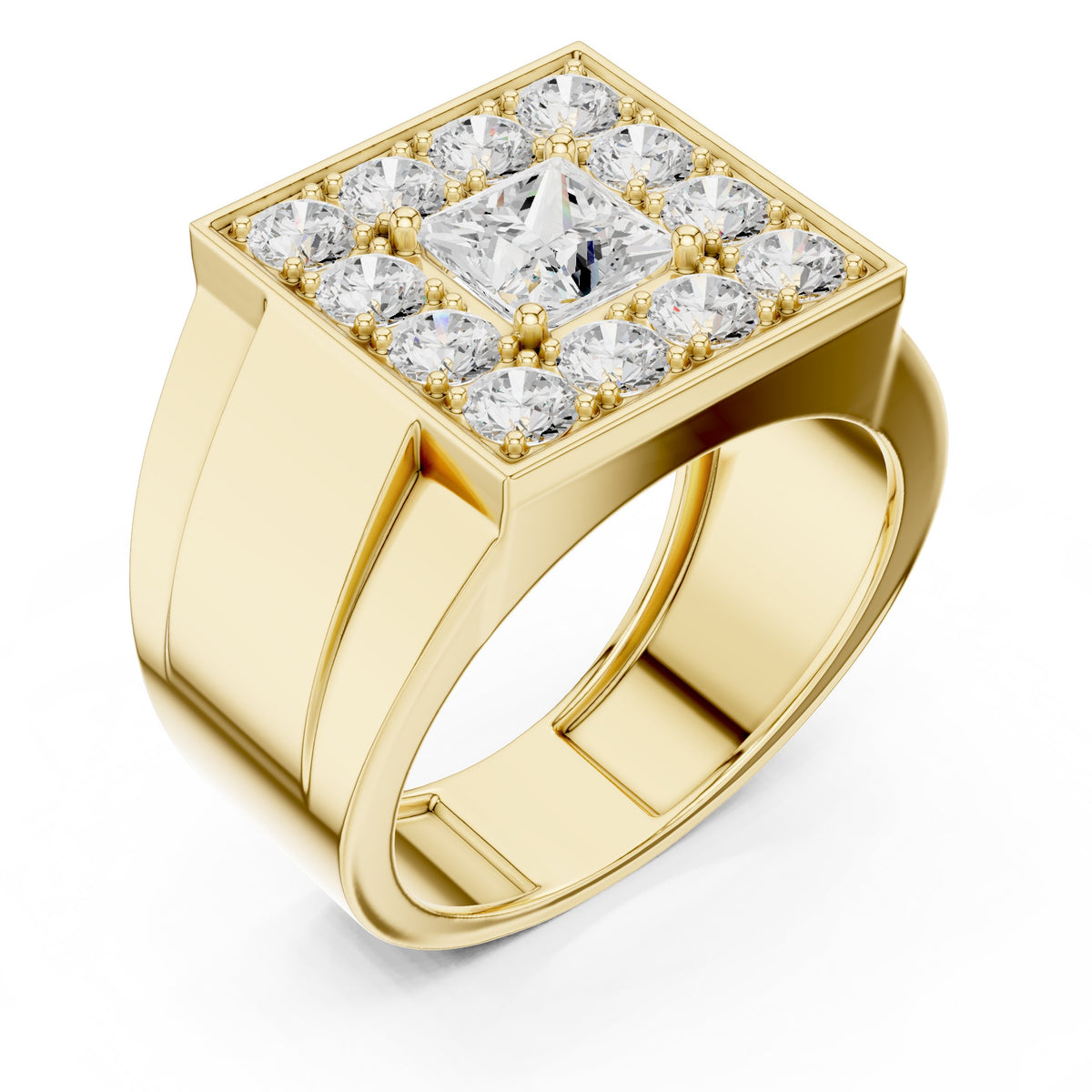 Princess Diamond Square Cluster Men's Ring in Yellow Gold - VYKA Diamonds
