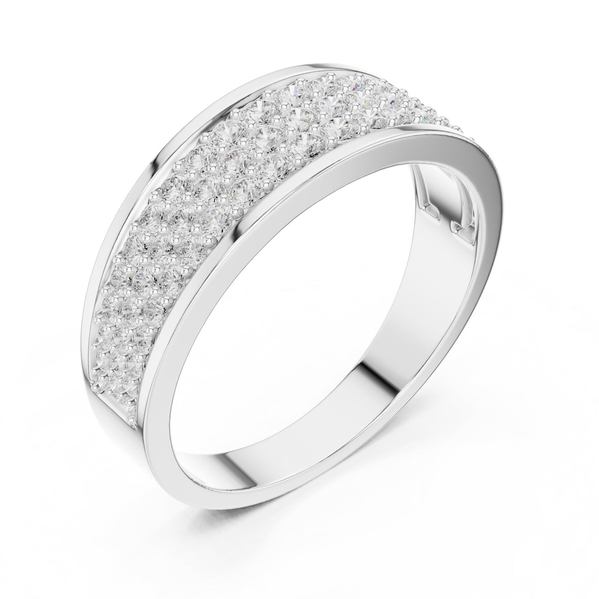 Pavé Dome Men's Diamond Band in White Gold - VYKA Diamonds