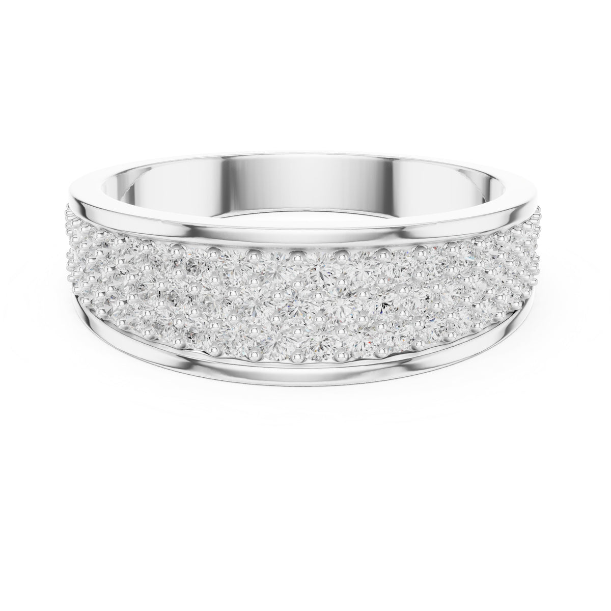 Pavé Dome Men's Diamond Band in White Gold - VYKA Diamonds