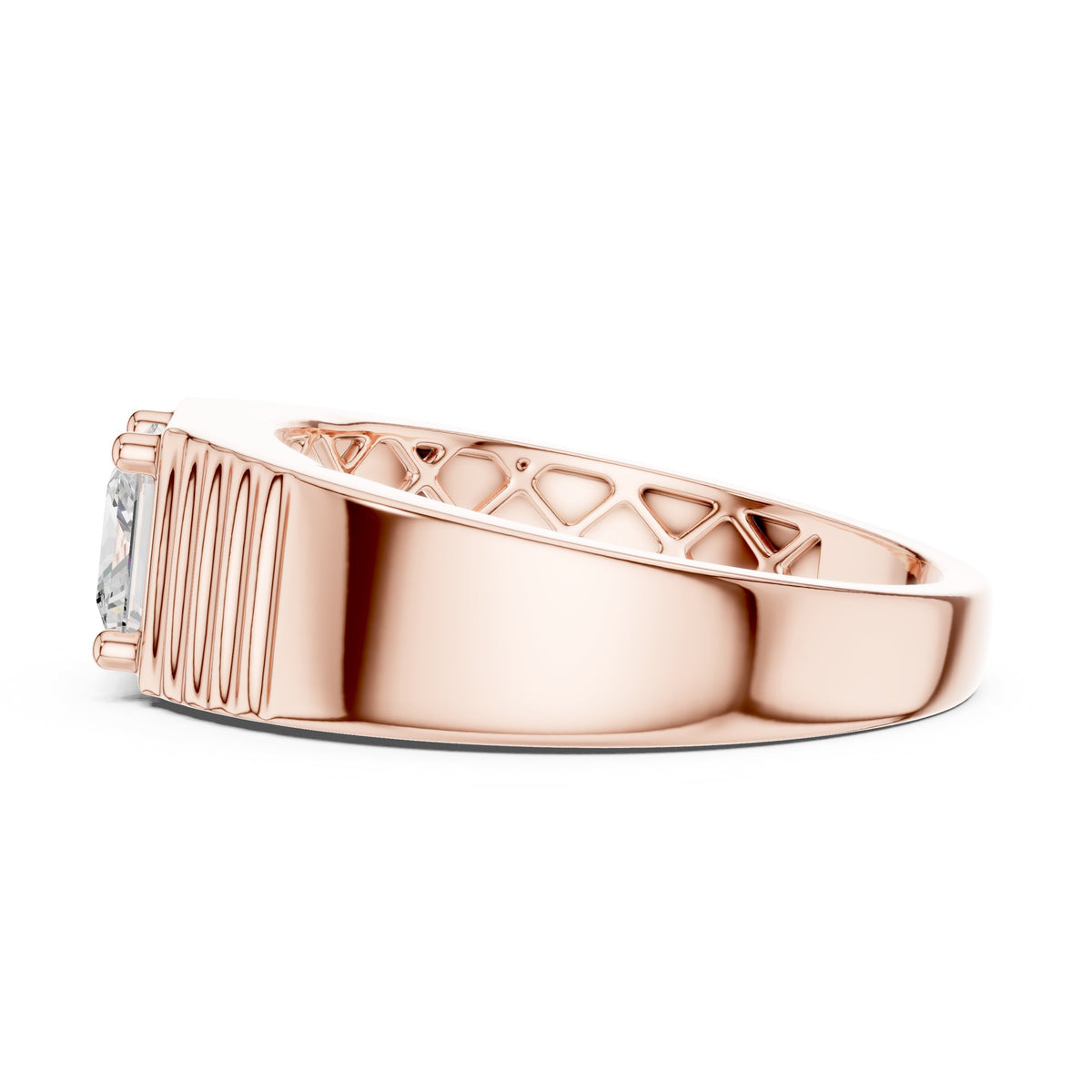 Princess Diamond Bezel Men's Ring with Fluted Sides in Rose Gold - VYKA Diamonds