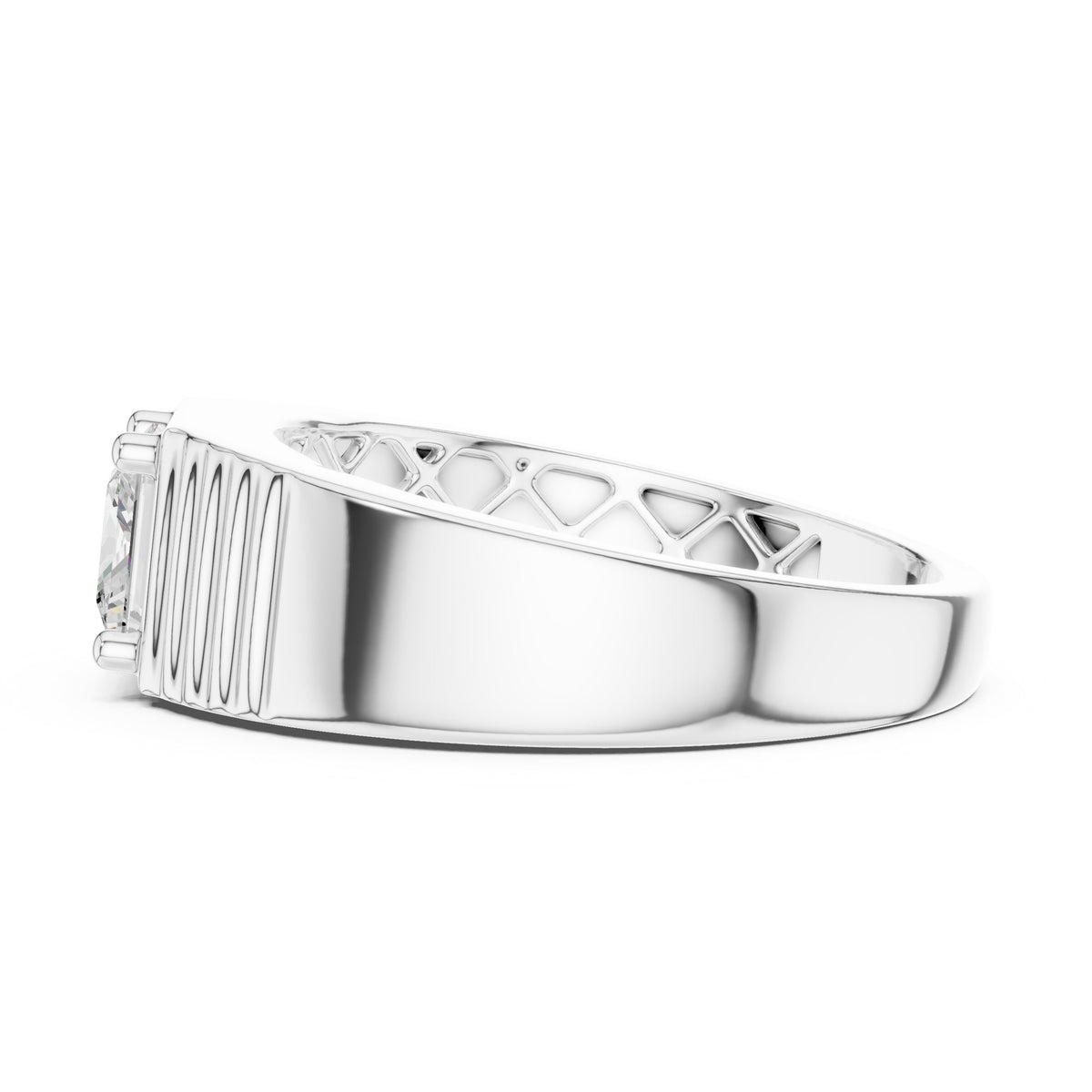 Princess Diamond Bezel Men's Ring with Fluted Sides in White Gold - VYKA Diamonds
