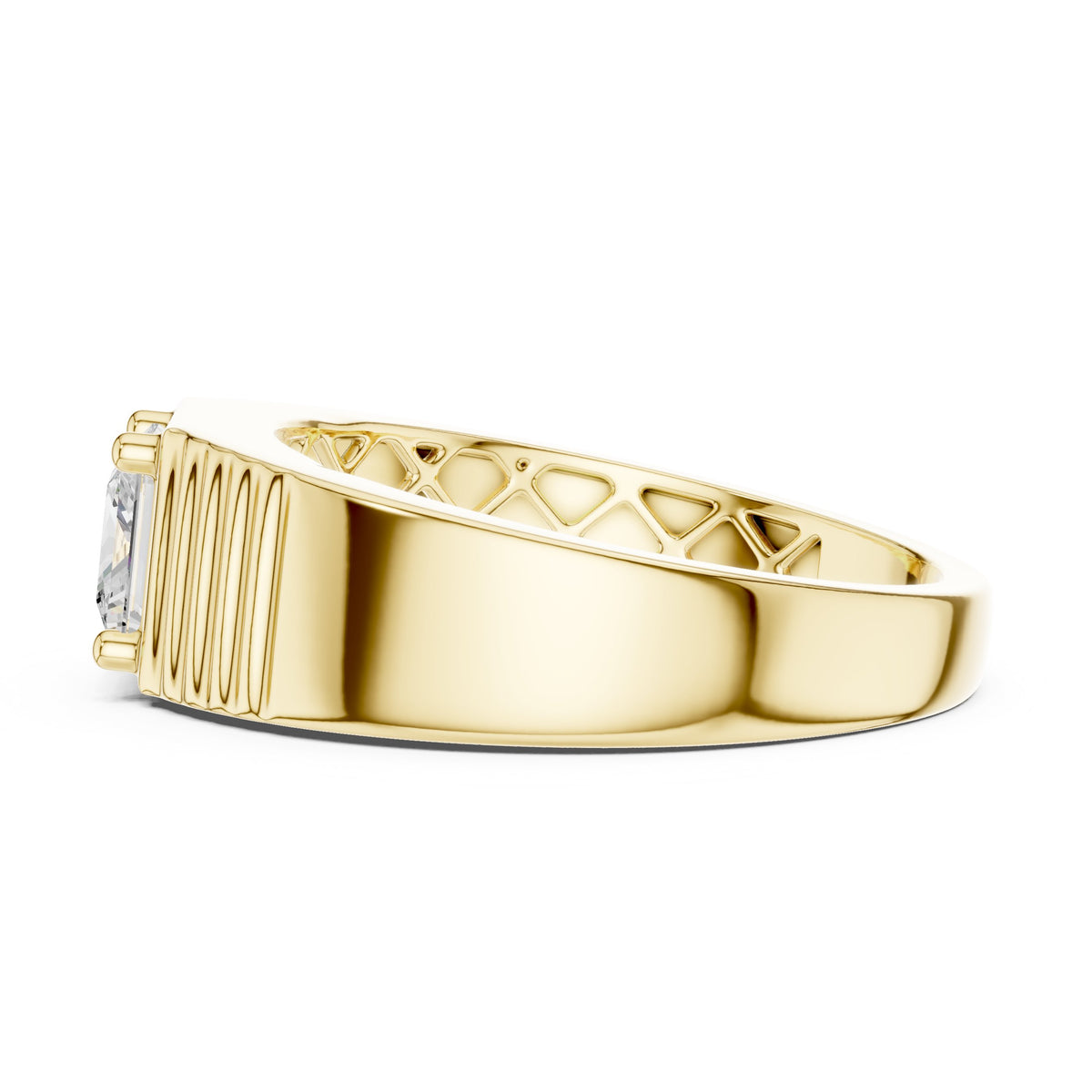 Princess Diamond Bezel Men's Ring with Fluted Sides