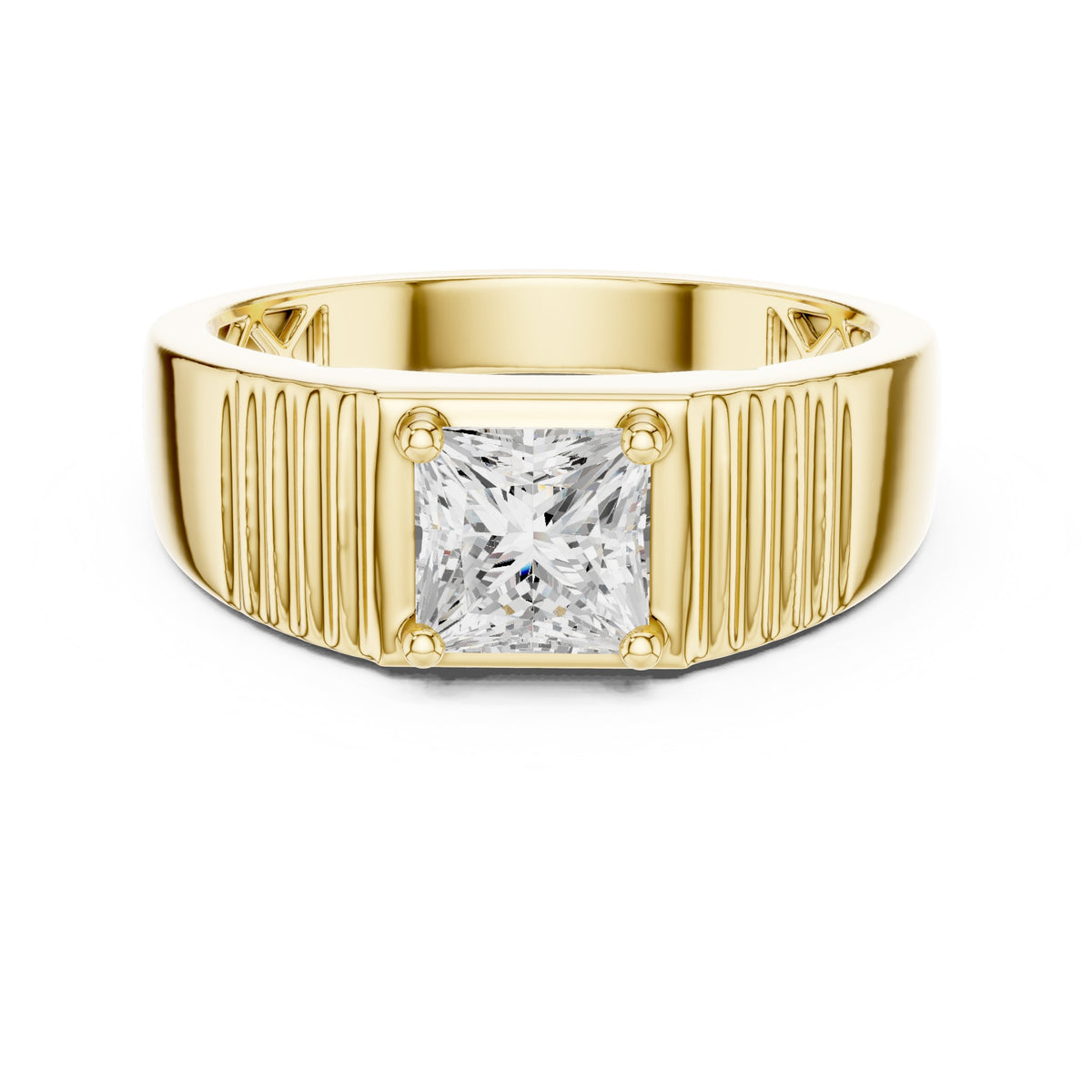 Princess Diamond Bezel Men's Ring with Fluted Sides