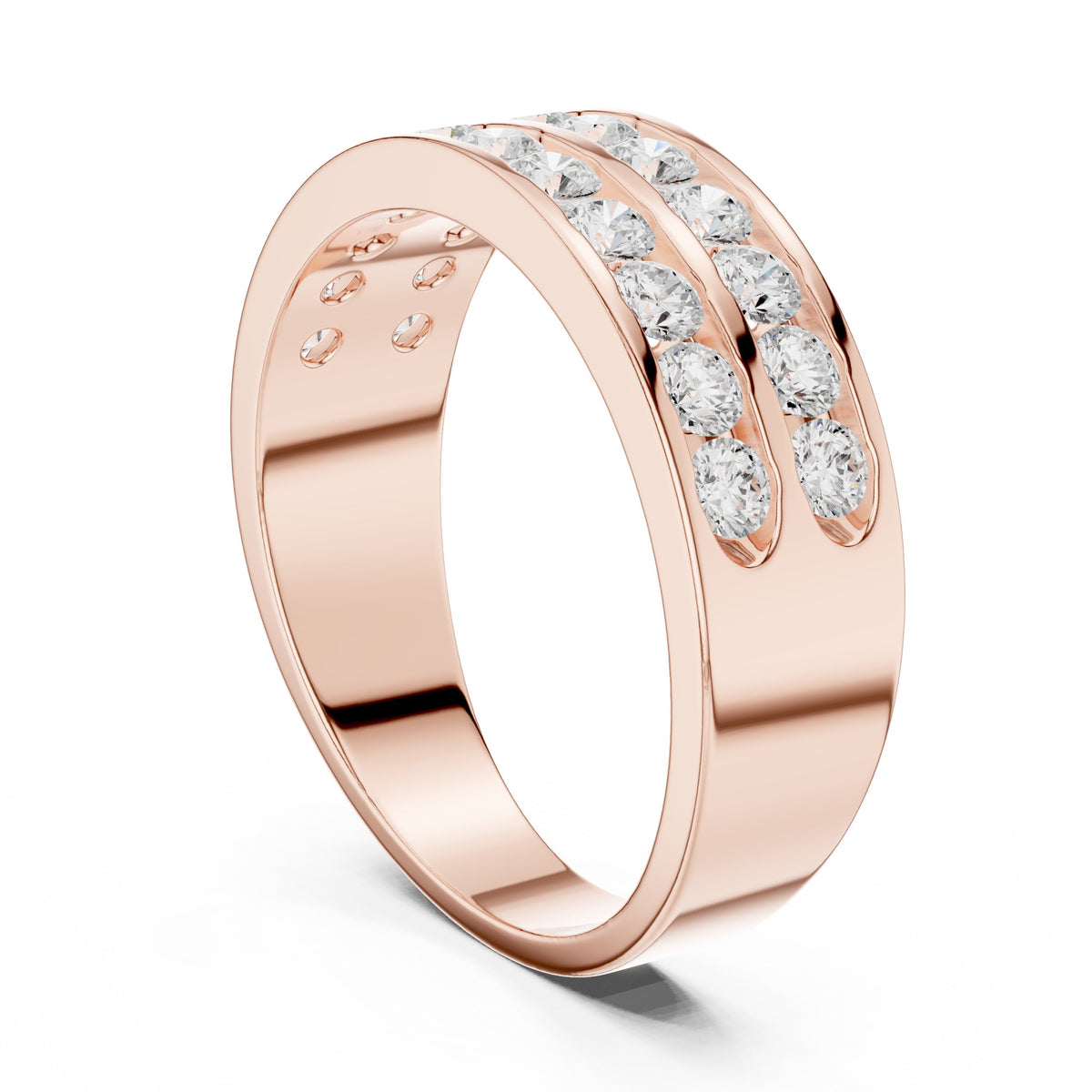 Two Row Channel Set Men's Diamond Band in Rose Gold - VYKA Diamonds