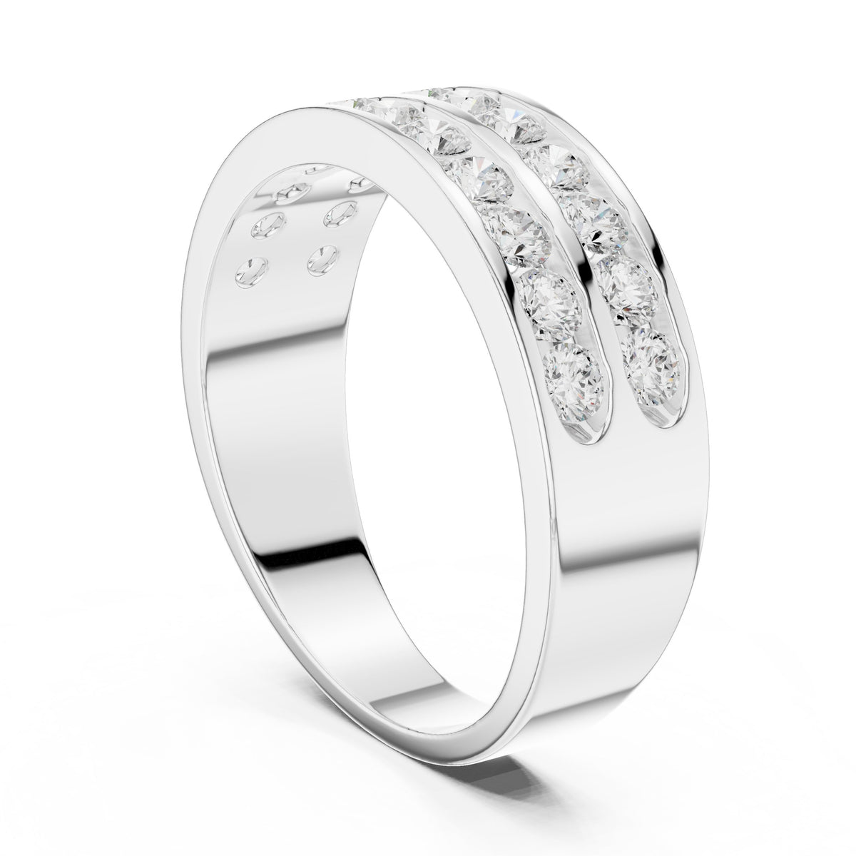 Two Row Channel Set Men's Diamond Band in White Gold - VYKA Diamonds