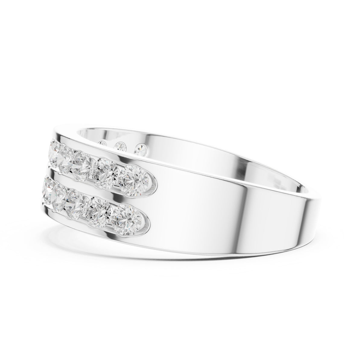 Two Row Channel Set Men's Diamond Band in White Gold - VYKA Diamonds