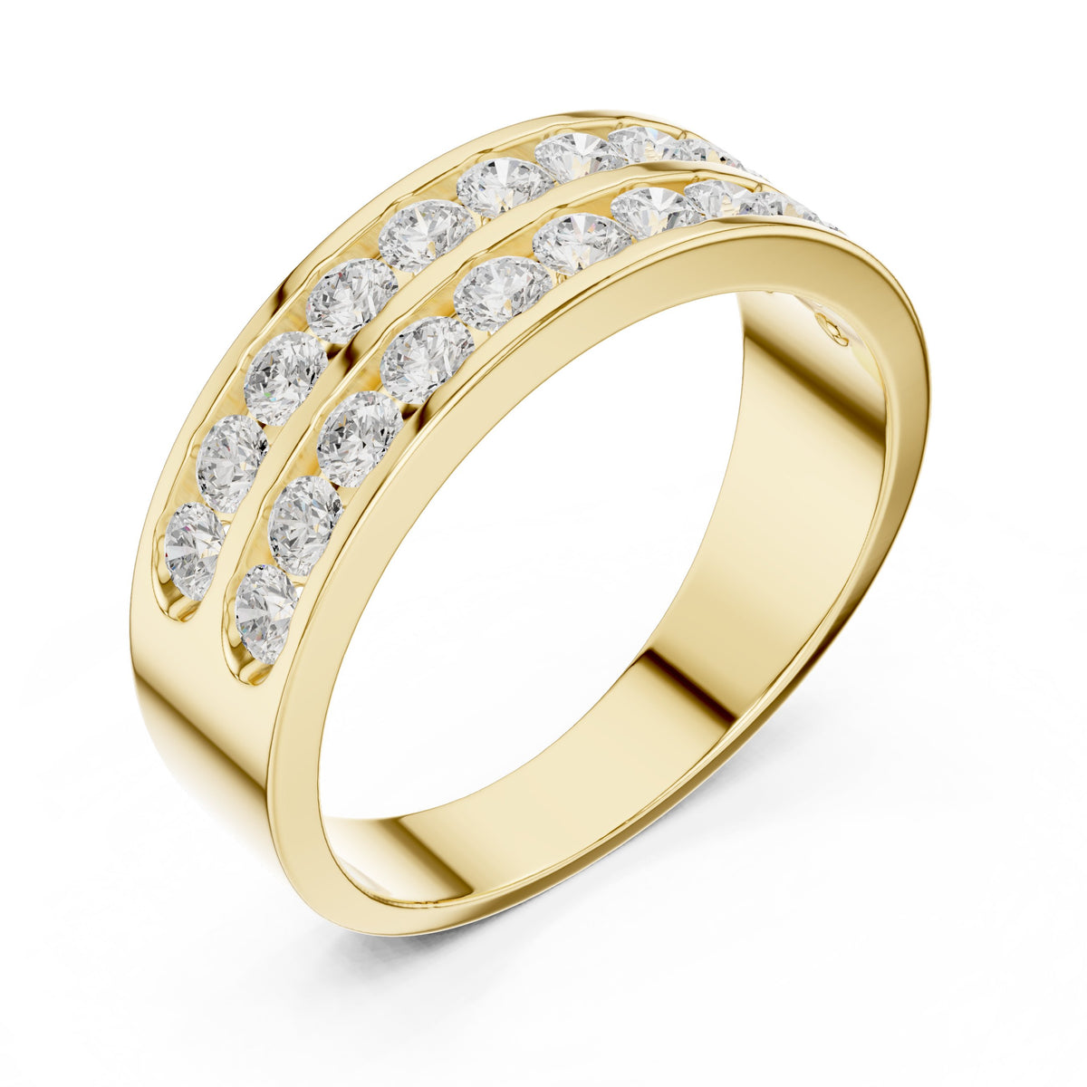 Two Row Channel Set Men's Diamond Band in Yellow Gold - VYKA Diamonds