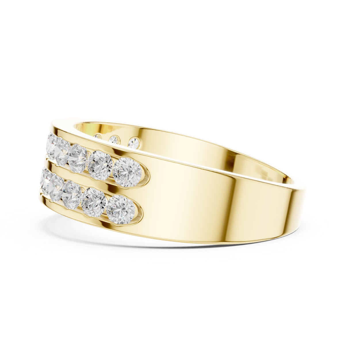 Two Row Channel Set Men's Diamond Band in Yellow Gold - VYKA Diamonds