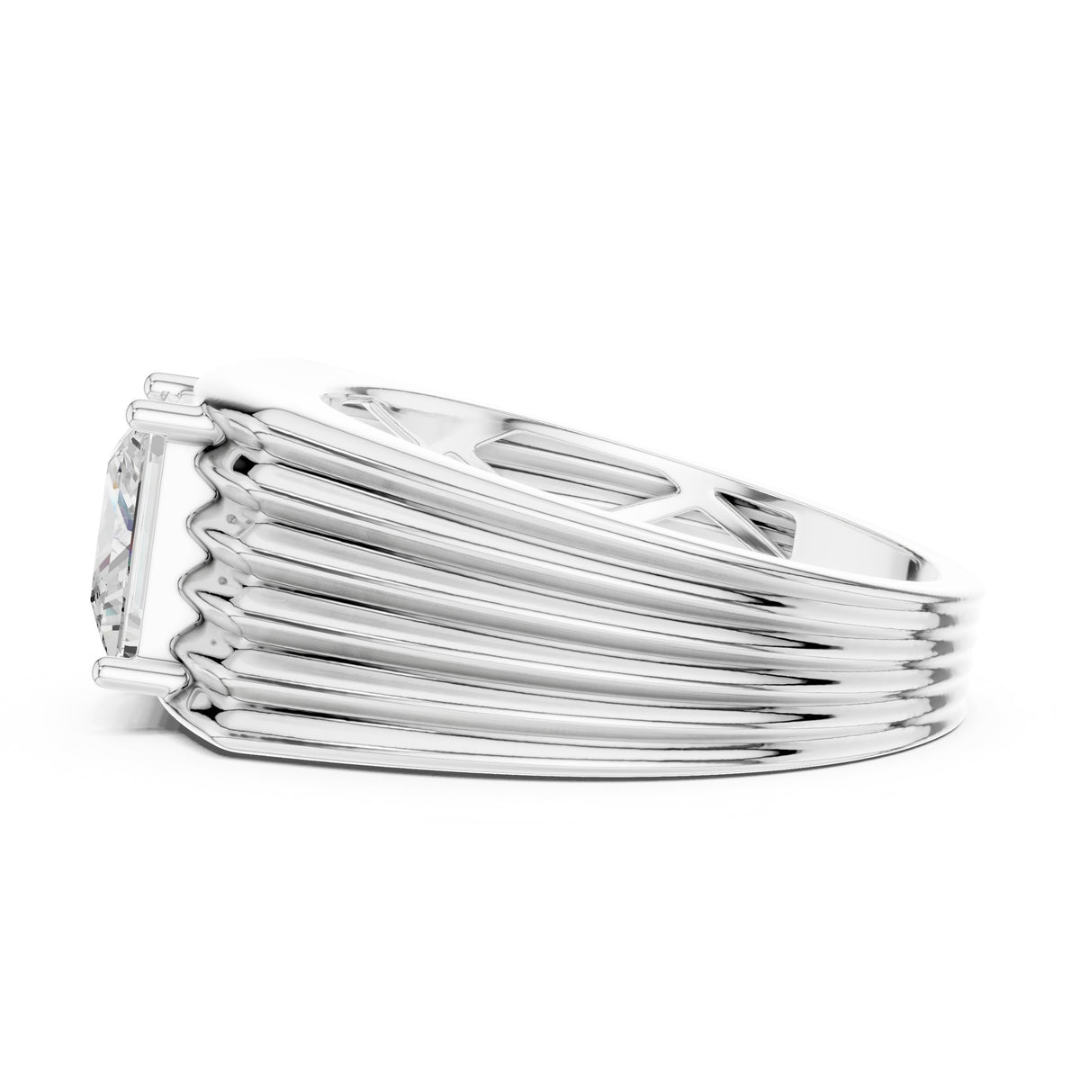 Princess Diamond Men's Ring with Ribbed Shoulders