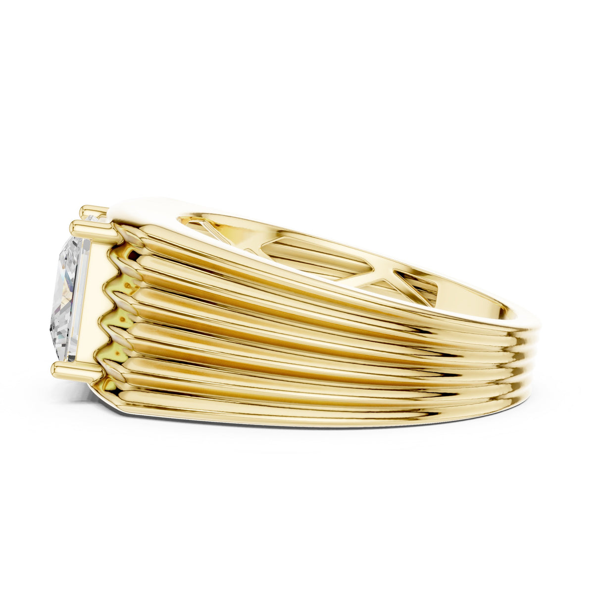 Princess Diamond Men's Ring with Ribbed Shoulders