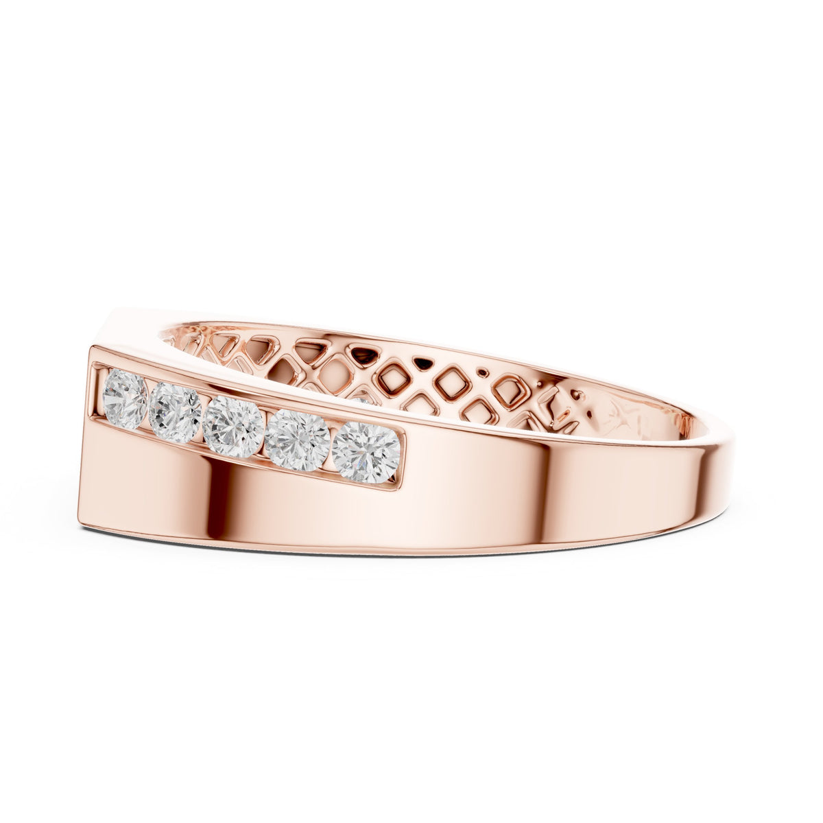 Channel Set Men's Diamond Band with Centre Bar in Rose Gold - VYKA Diamonds