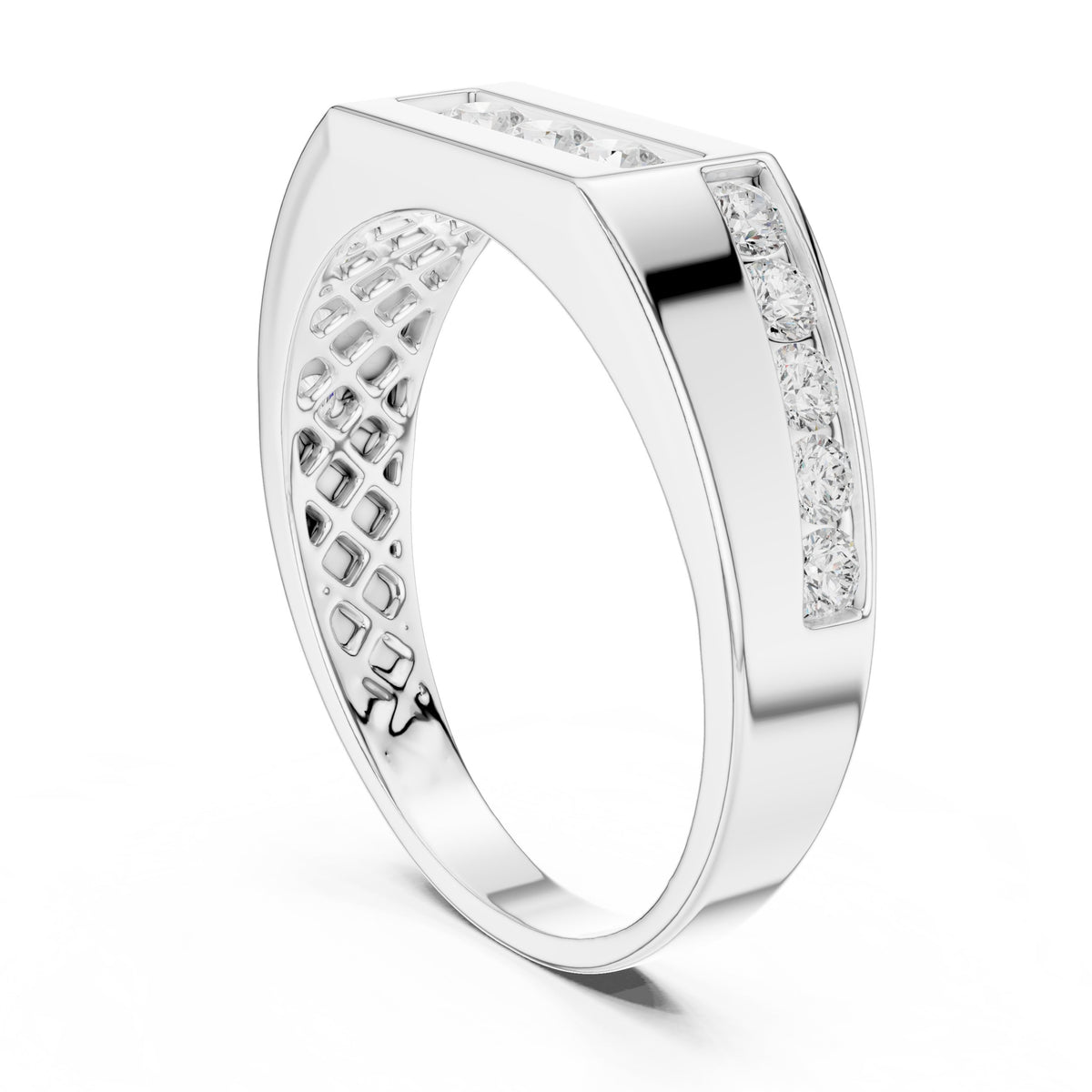 Channel Set Men's Diamond Band with Centre Bar